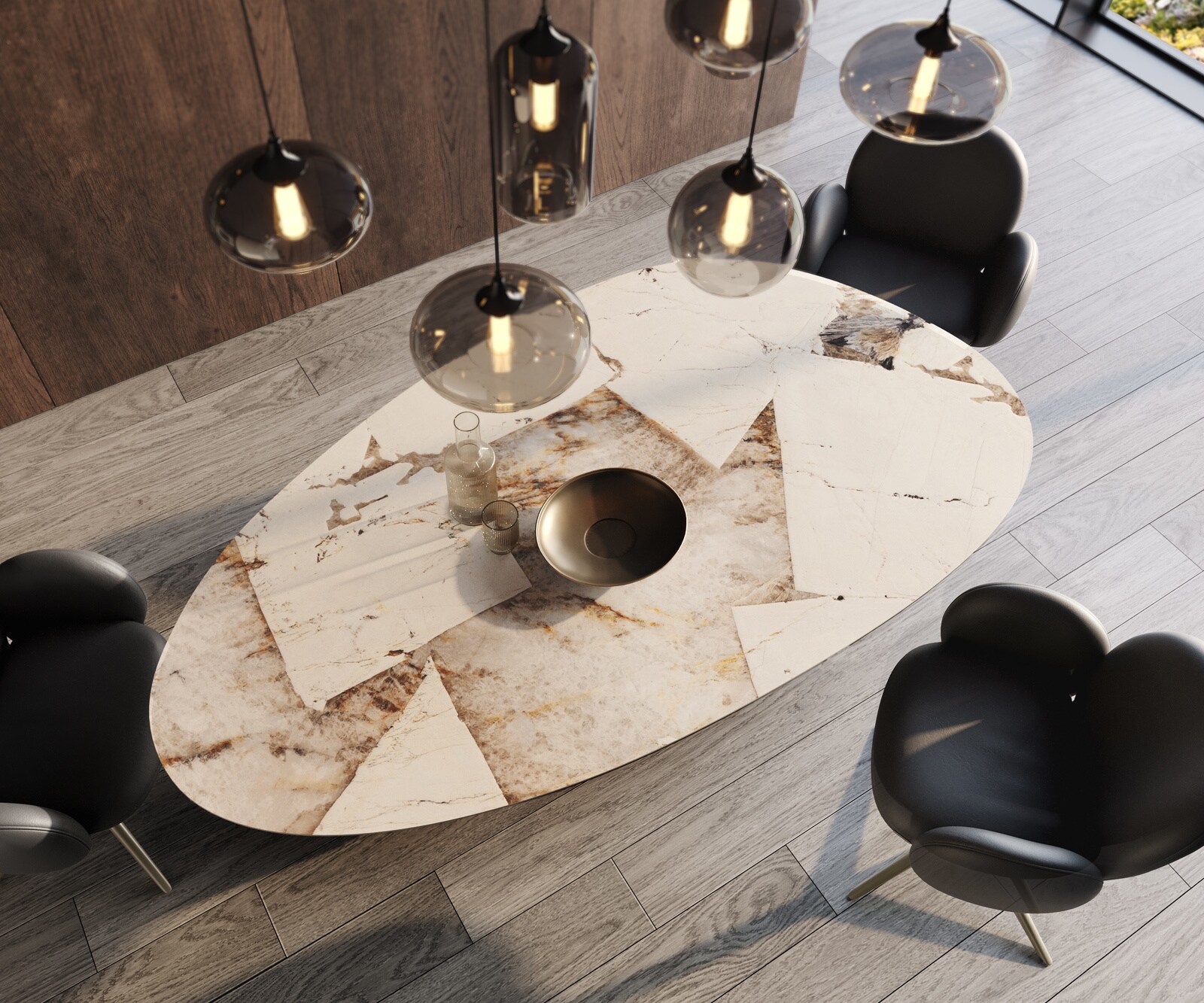 Esstisch Edge Oval 220x120 Keramik Iris FMG Patagonia Lappato Troa Metall Effektfinish Titan 3