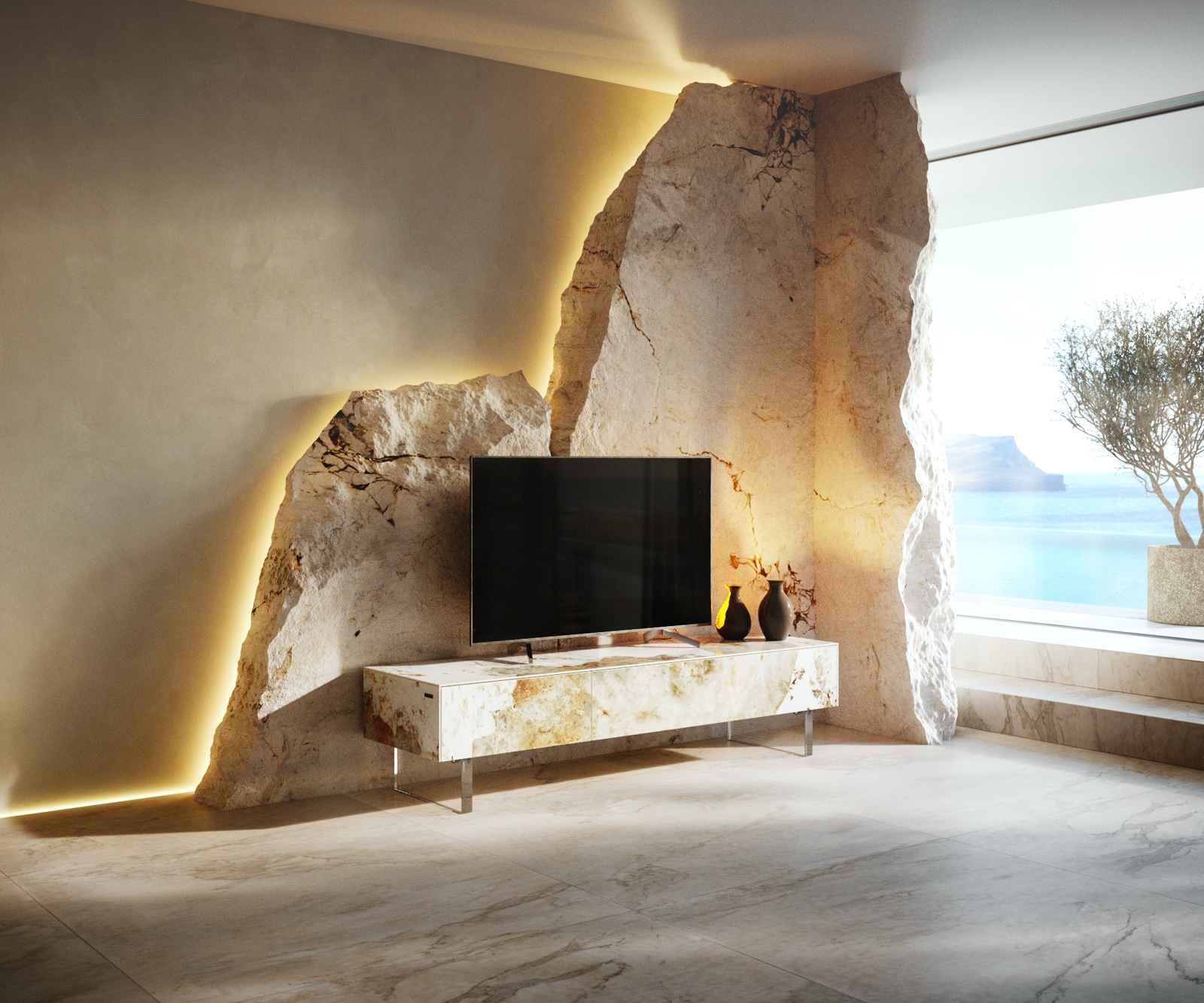 Lowboard Cuor 150 cm Keramik Minas Melange Weiß-Beige 1 Klappe 1 Schubfach Fuß Schwebeoptik Acrylglas 1 Lowboard Cuor 150 cm Keramik Minas Melange Weiß-Beige 1 Klappe 1 Schubfach Fuß Schwebeoptik Acrylglas 1