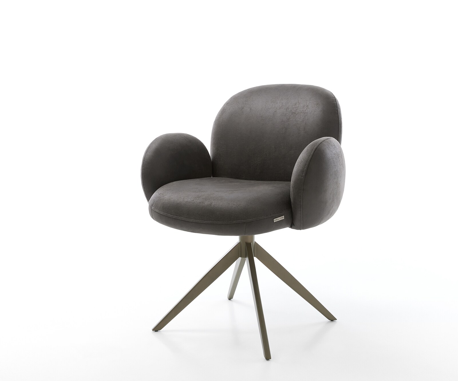 Drehstuhl Nube-Flex mit Armlehnen Anthrazit Vintage Kreuzgestell breit Effektfinish Titan 360° drehbar Taschenfederkern