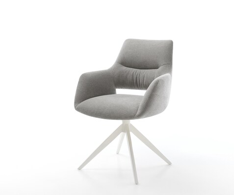 Drehstuhl Yago-Flex mit Armlehnen Strukturstoff Soft Grau Kreuzgestell breit Weiß 360° drehbar Wippfunktion Taschenfederkern
