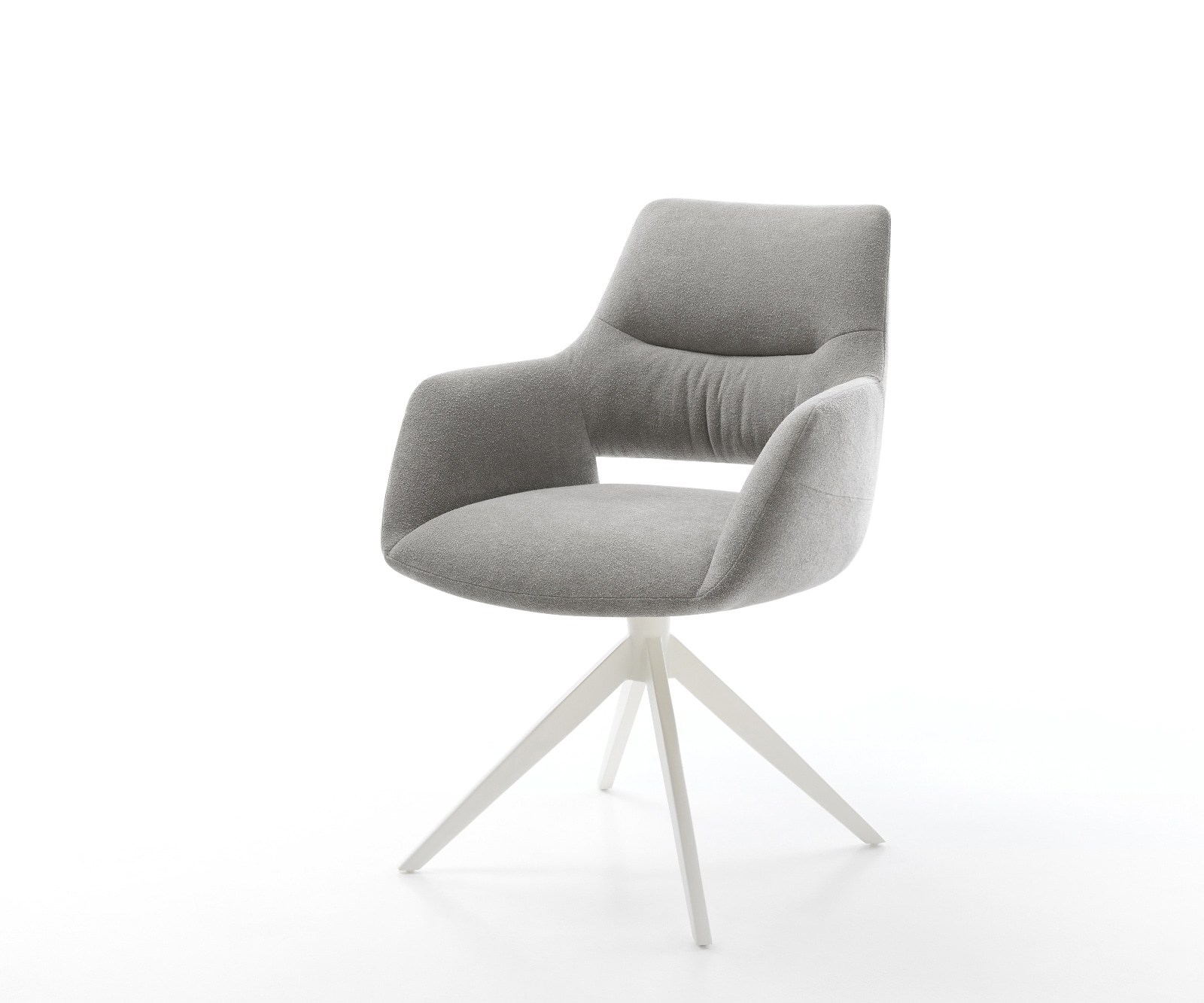 Drehstuhl Yago-Flex mit Armlehnen Strukturstoff Soft Grau Kreuzgestell breit Weiß 360° drehbar Wippfunktion Taschenfederkern