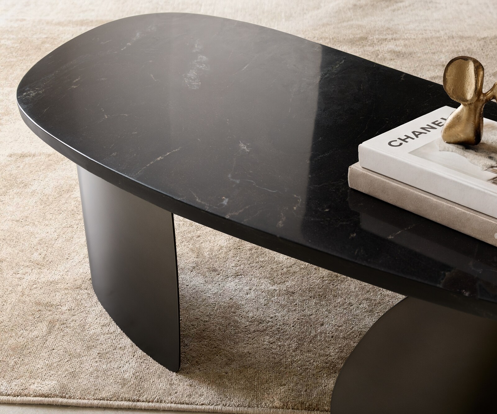 Couchtisch Marvello 100x50 cm Marmor Schwarz Silber Metall Black Antique 3