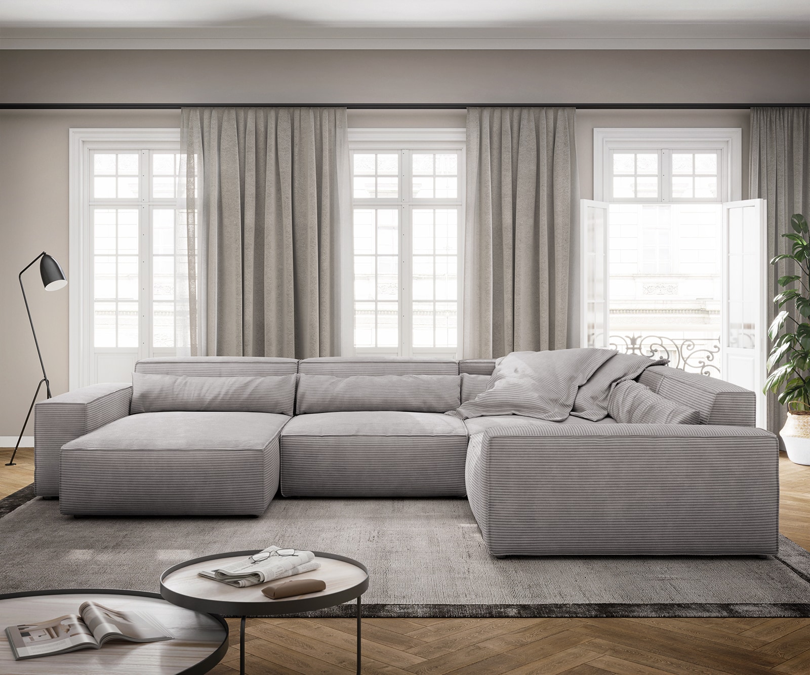 Wohnlandschaft Sirpio XL 360x260 cm Cord Silbergrau Recamiere variabel 1 Wohnlandschaft Sirpio XL 360x260 cm Cord Silbergrau Recamiere variabel 1