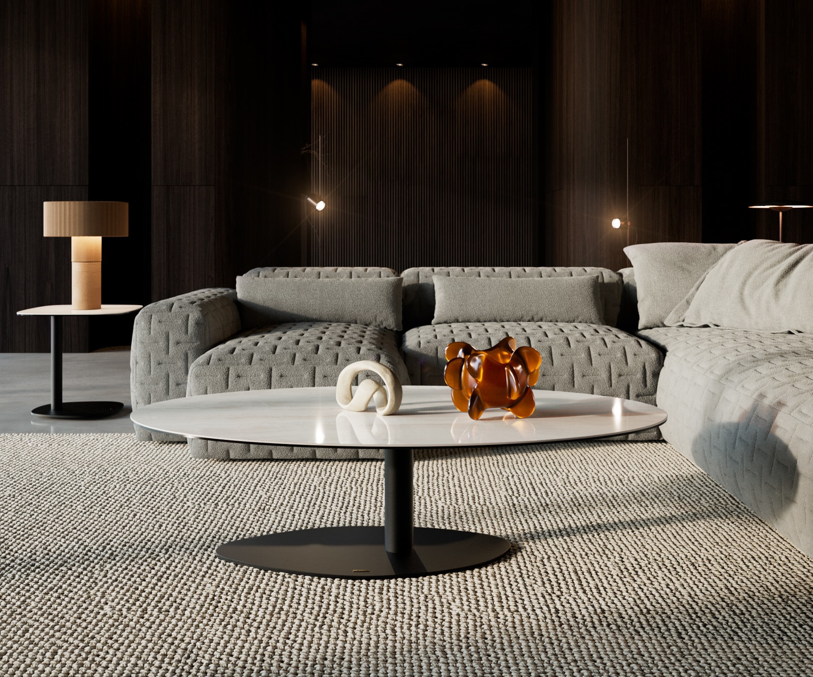 Couchtisch Edge Oval 140x80 cm Keramik Onyx Champagne Vibany Metall Schwarz 1