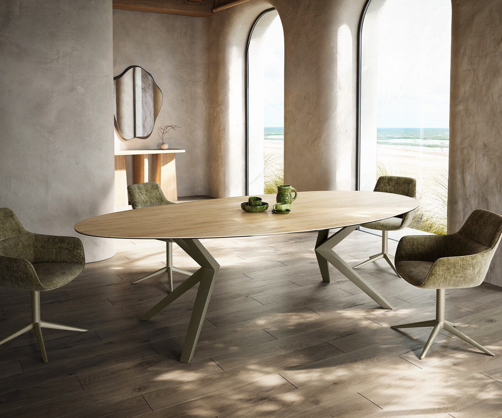 Esstisch Edge Oval 280x130 Keramik Laminam® Sabbia Eichefarbig Zenthara kan günstig online kaufen