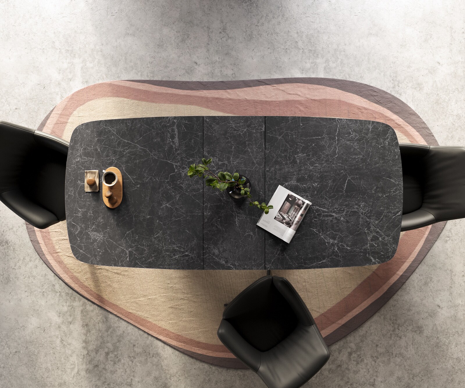 Esstisch Edge Boot 180-220x100 cm Keramik Laminam® Nero Greco Anthrazit W-Gestell Metall Schwarz ausziehbar 7