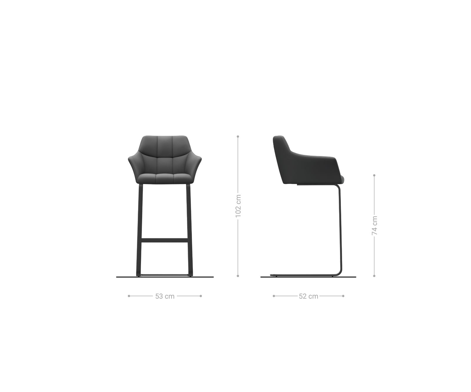 Barstuhl Yulo-Flex Samt Grau Freischwinger flach Metall 6