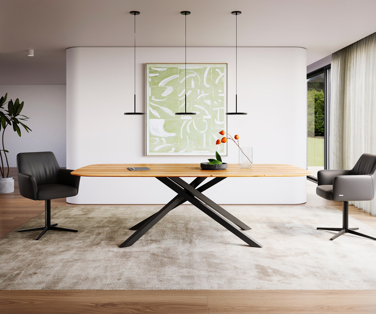 Esstisch Edge Boot 240x120x2,5-3 Eiche Natur Kreuzgestell Rechteck Schwarz Schweizer Kante Esstisch Edge Boot 240x120x2,5-3 Eiche Natur Kreuzgestell Rechteck Schwarz Schweizer Kante