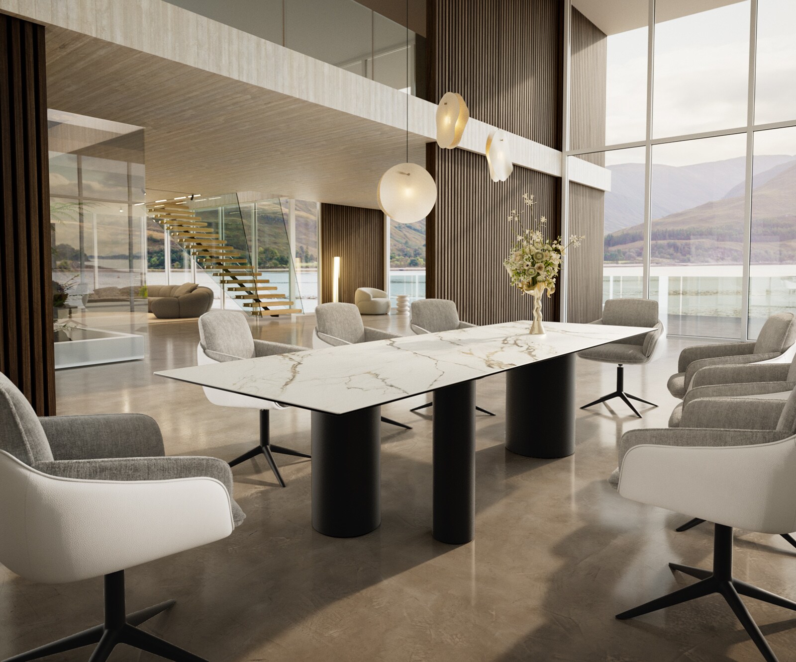 Esstisch Edge 300x100 Keramik Calacatta Luxe Weiß-Gold-Grau Troa Metall Schwarz 5