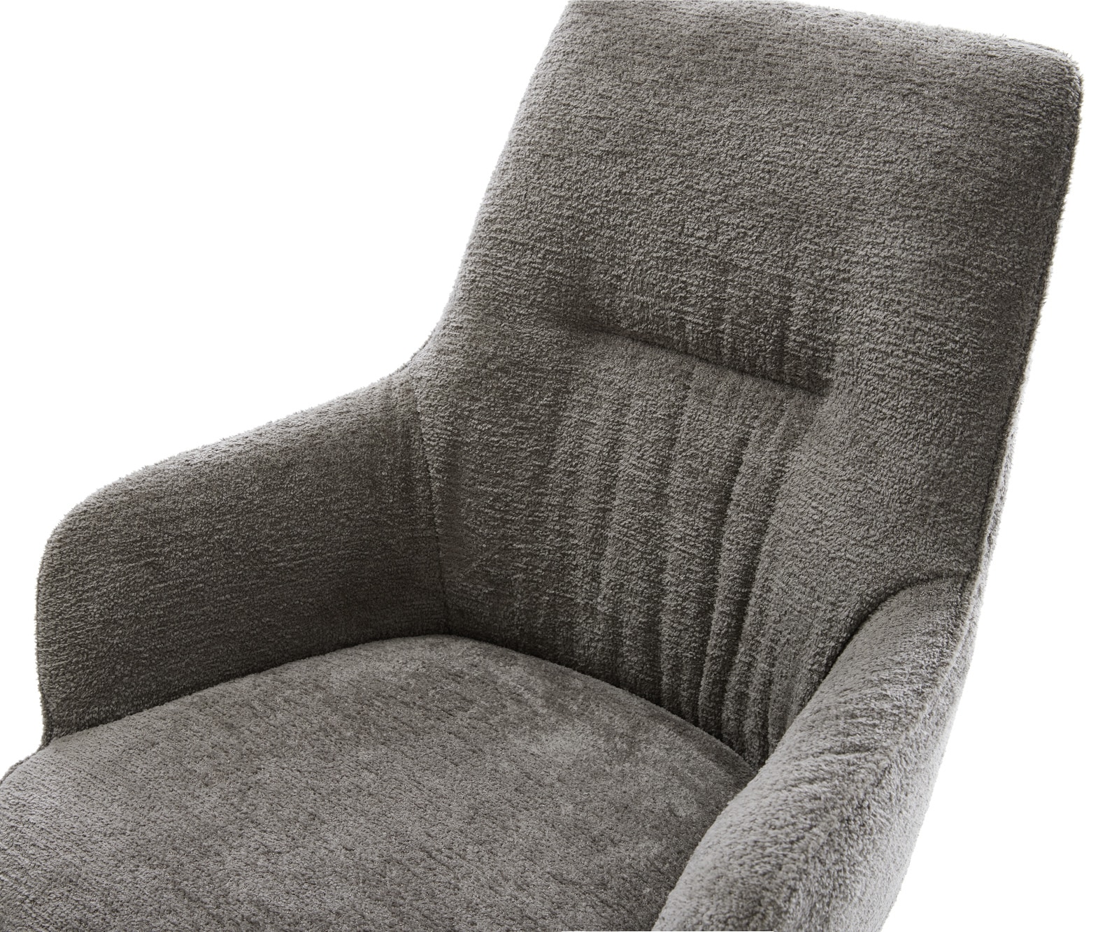 Drehstuhl Zelia-Flex mit Armlehnen Bouclé Soft Schlamm Kreuzgestell breit Schwarz 360° drehbar Wippfunktion Taschenfederkern 4