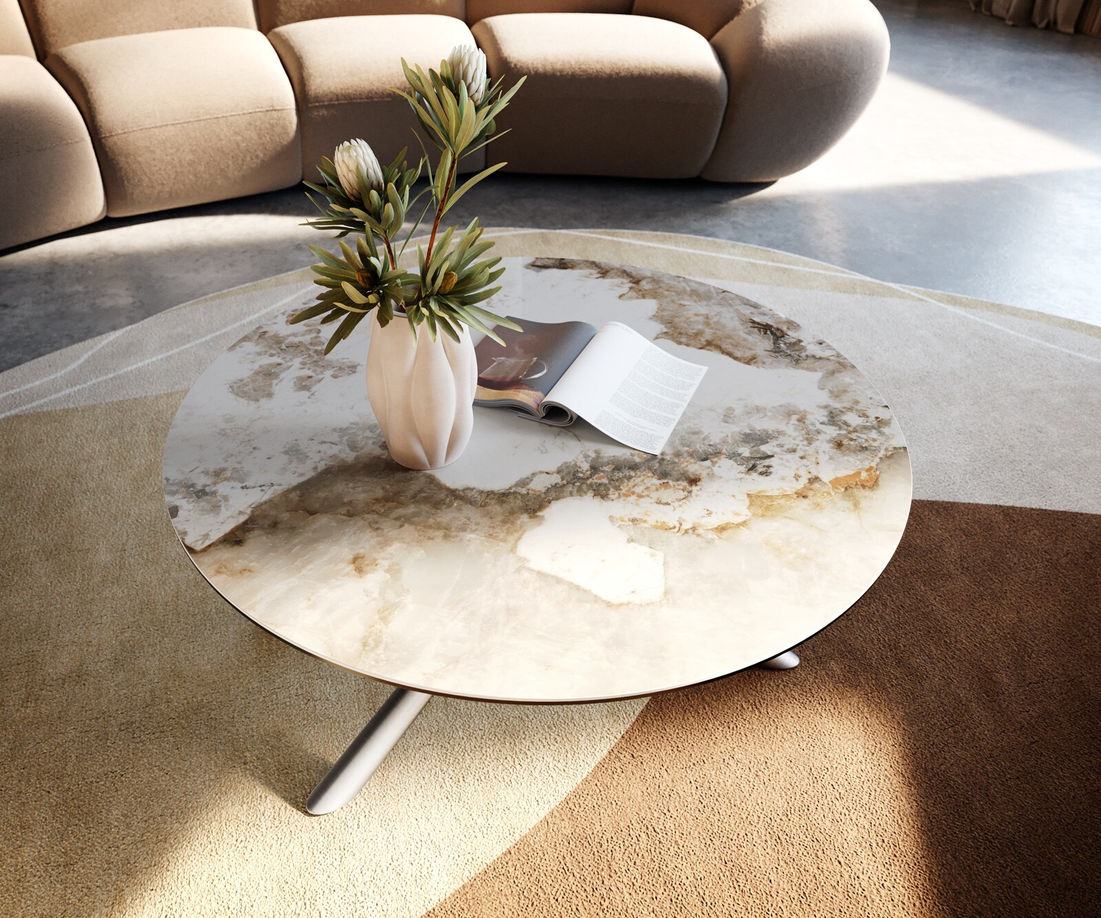 Couchtisch Edge Rund 90x90 cm Keramik Minas Melange Sarity Edelstahl gebürstet 1