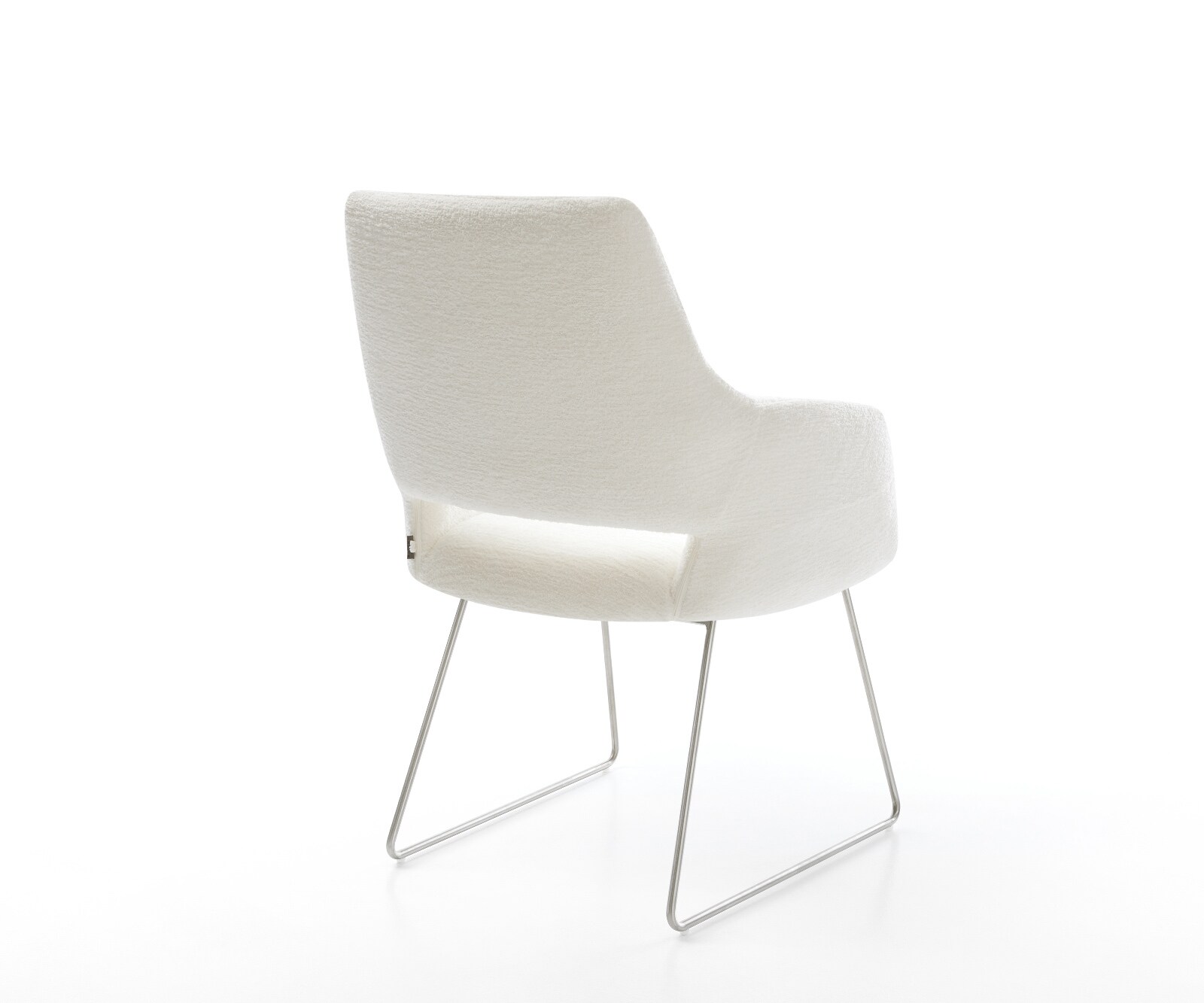 Esszimmerstuhl Yago-Flex mit Armlehnen Bouclé Soft Beige Kufengestell Edelstahl Taschenfederkern 4