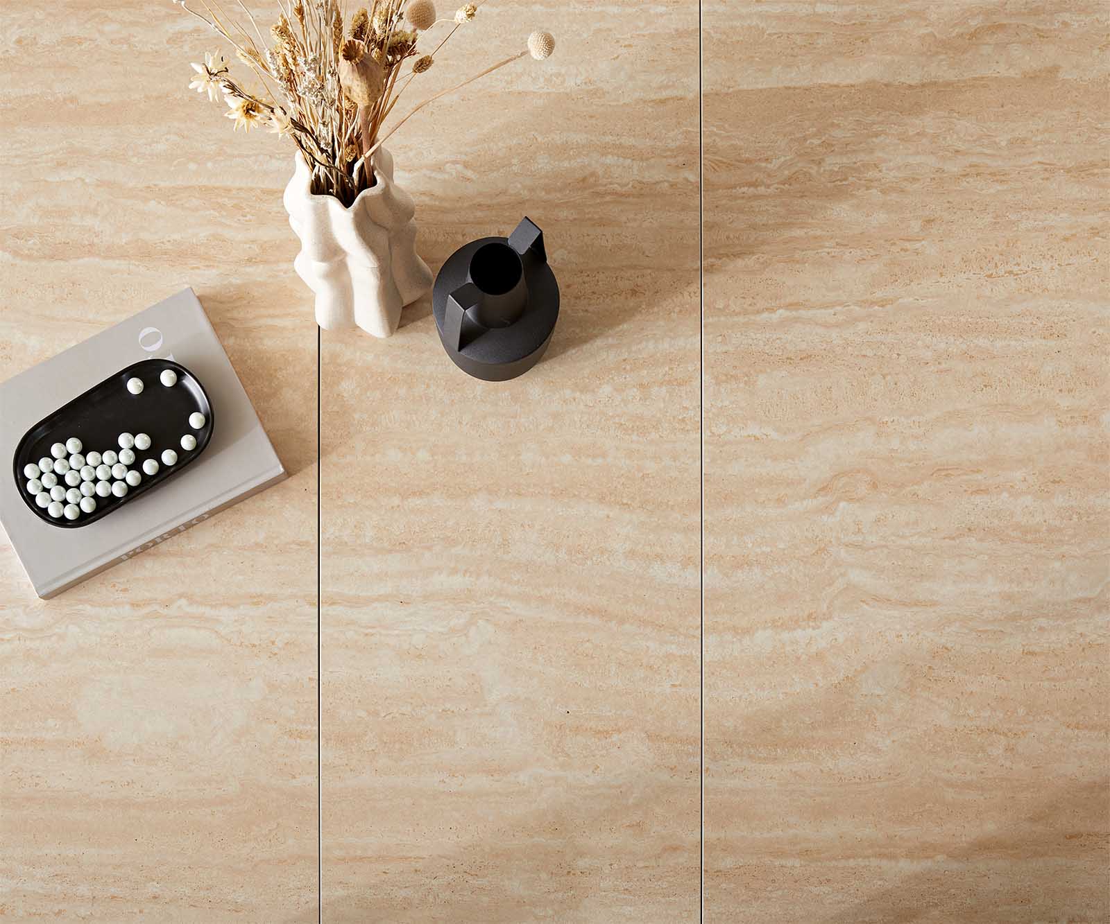 Esstisch Edge 180-220x100 Keramik Travertin Natur Kreuzgestell Rechteck Schwarz ausziehbar 3