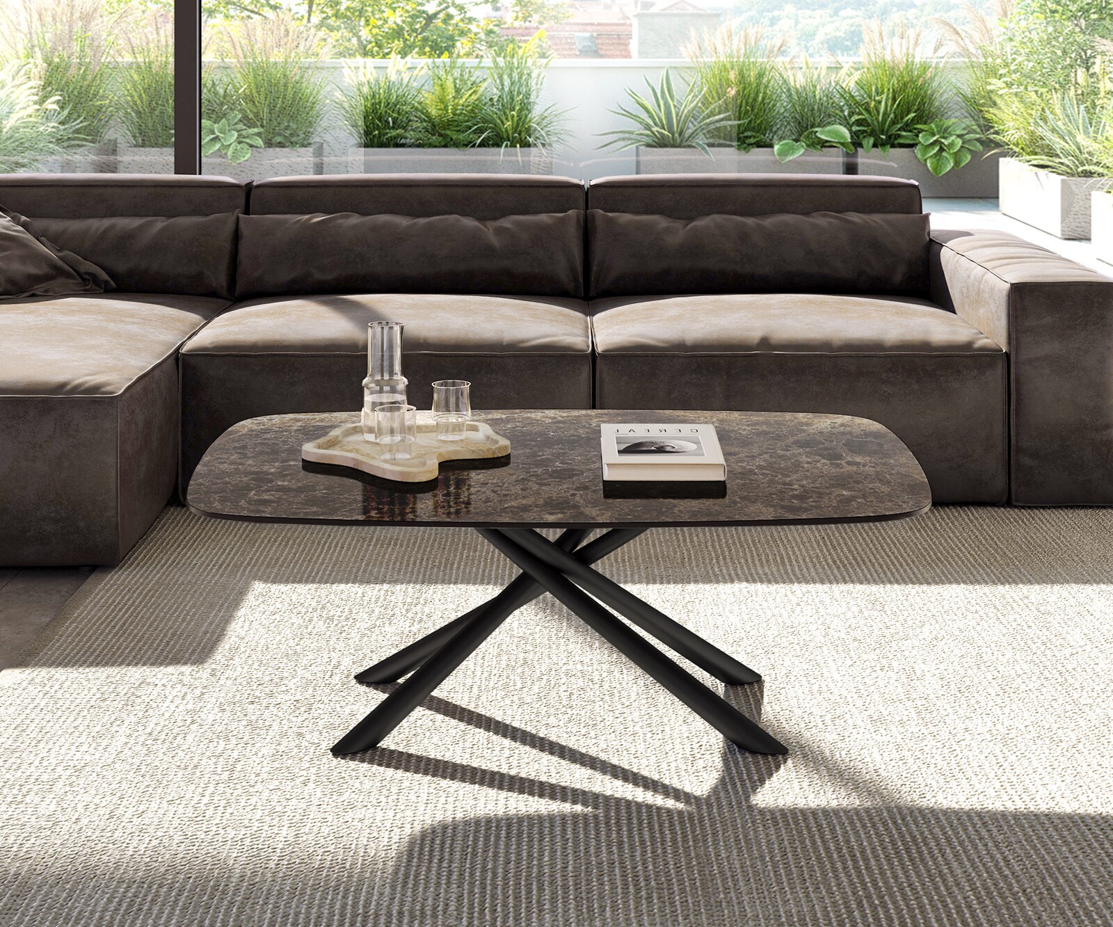 Couchtisch Edge Boot 120x70 cm Keramik Emperador Extra Lucidato Dunkelbraun Sarity Metall Schwarz 1