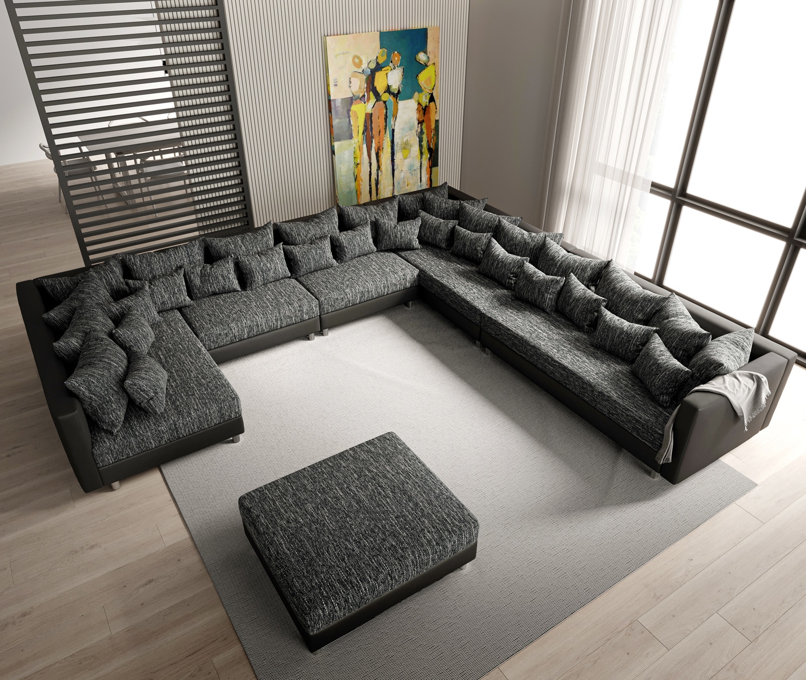 Wohnlandschaft Clovis XXL Schwarz Modular Hocker Ottomane Rechts 1 Wohnlandschaft Clovis XXL Schwarz Modular Hocker Ottomane Rechts 1