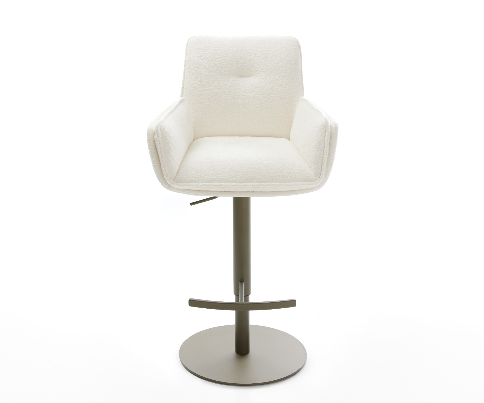 Barstuhl Nela-Flex Bouclé Soft Beige Drehfuß höhenverstellbar Metall Titanfarben 1