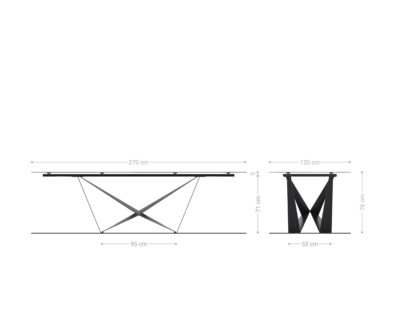 Esstisch Edge Boot 270x120 cm Keramik Iris FMG Onice Grigio Spider Metall Effektfinish Titan 8