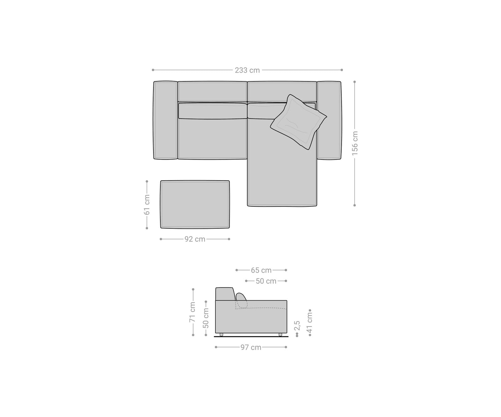 Ecksofa Sirpio 230x155 cm Bouclé Creme-Weiß Recamiere variabel mit Hocker 7
