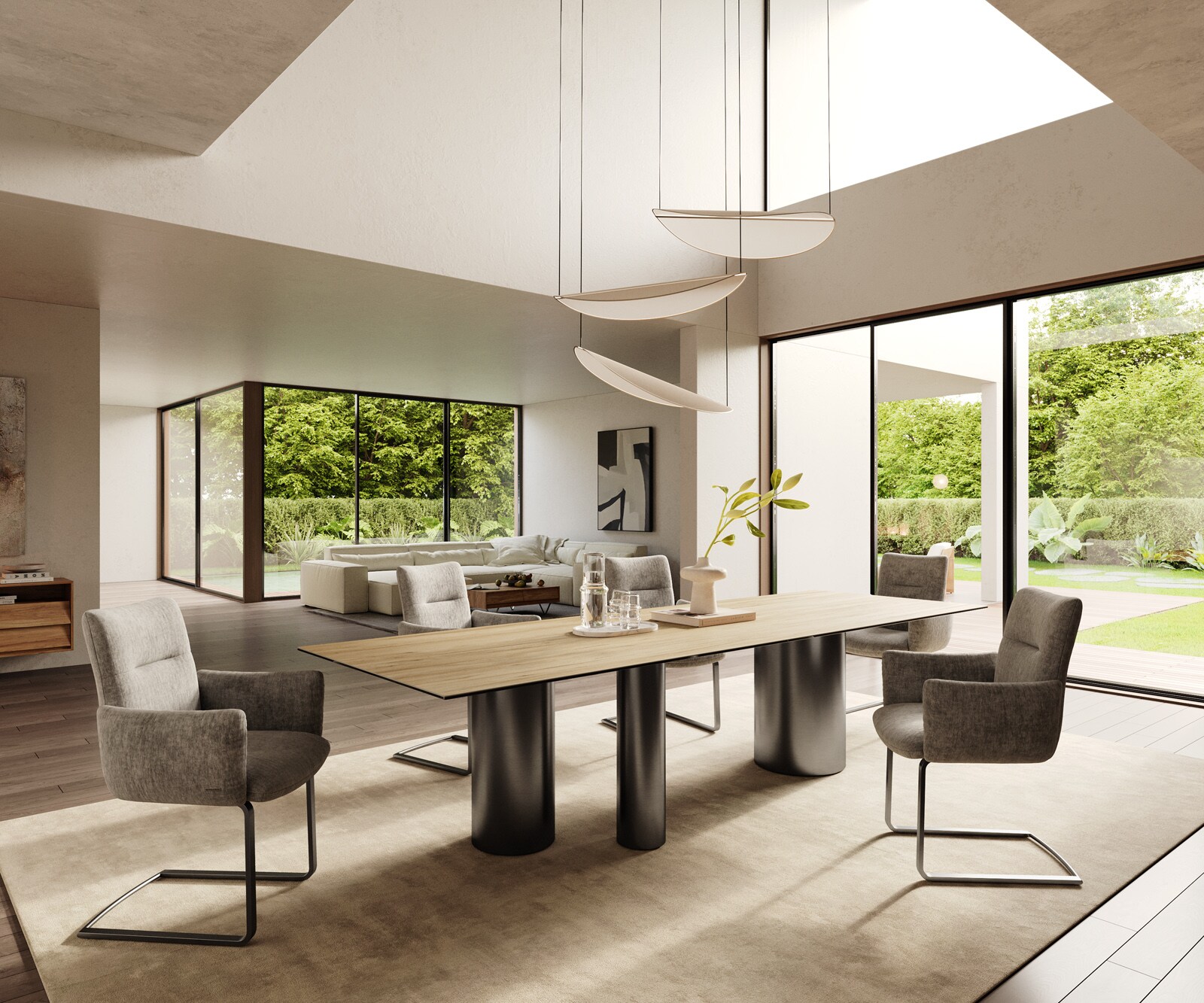 Esstisch Edge 300x100 Keramik Laminam® Sabbia Eichefarbig Troa Edelstahl Graphit 6