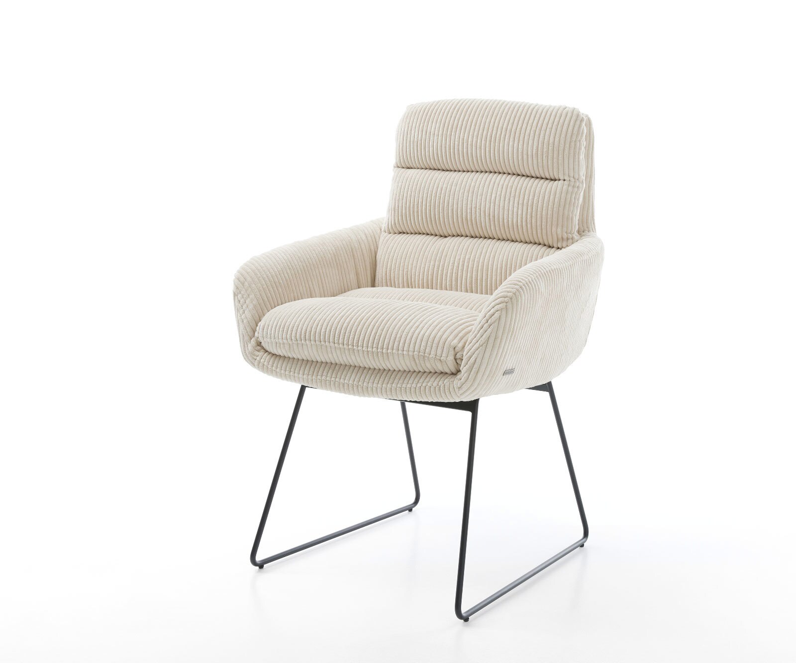 Esszimmerstuhl Abelia-Flex mit Armlehnen Cord Beige Kufengestell Schwarz günstig online kaufen