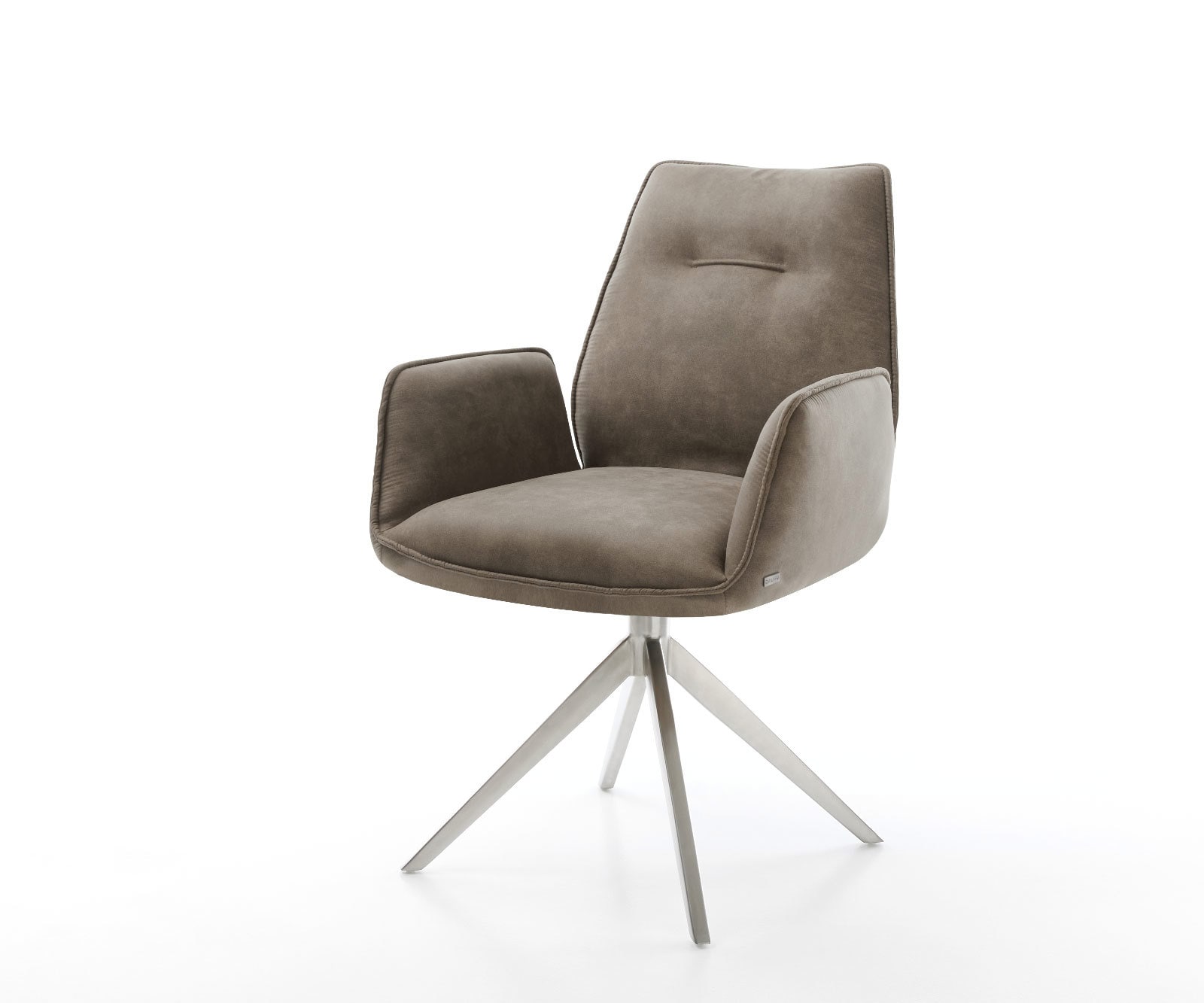 Esszimmerstuhl Zoa-Flex Mikrofaser Taupe Vintage Kreuzgestell breit Edelstahl Taschenfederkern