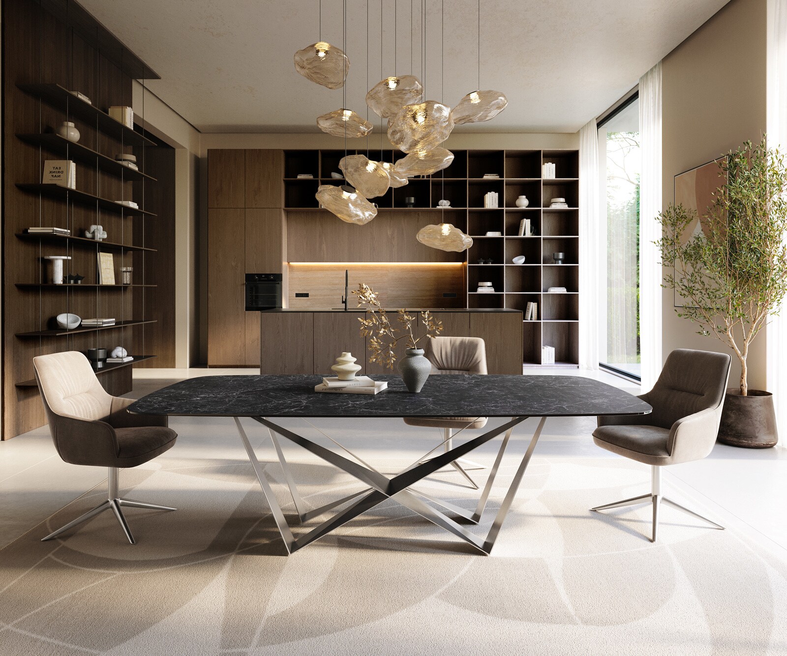 Esstisch Edge Boot 240x120 cm Keramik Laminam® Nero Greco Anthrazit Spider Flachstahl Edelstahl 2