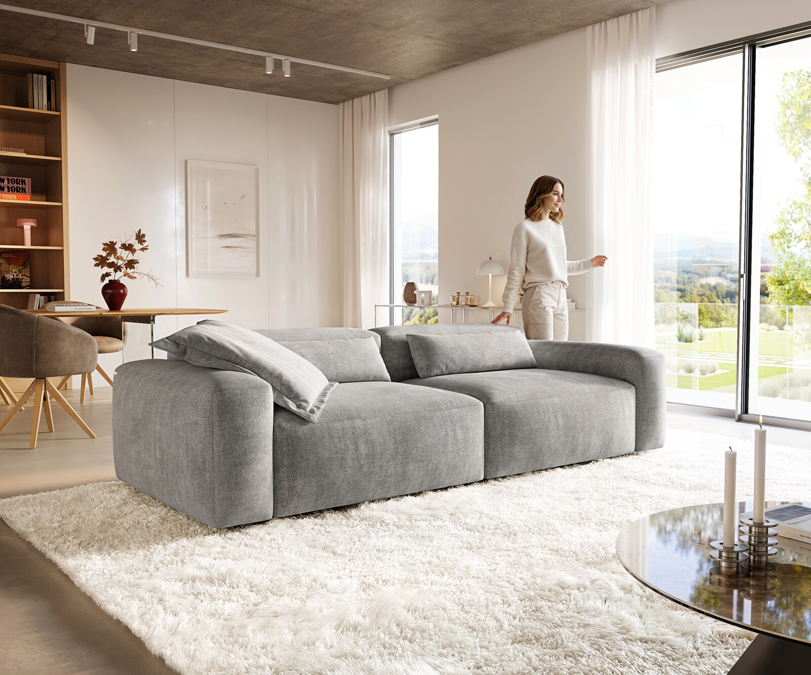 Grand canapé Freestyle Pure cm Tissu texturé gris doux