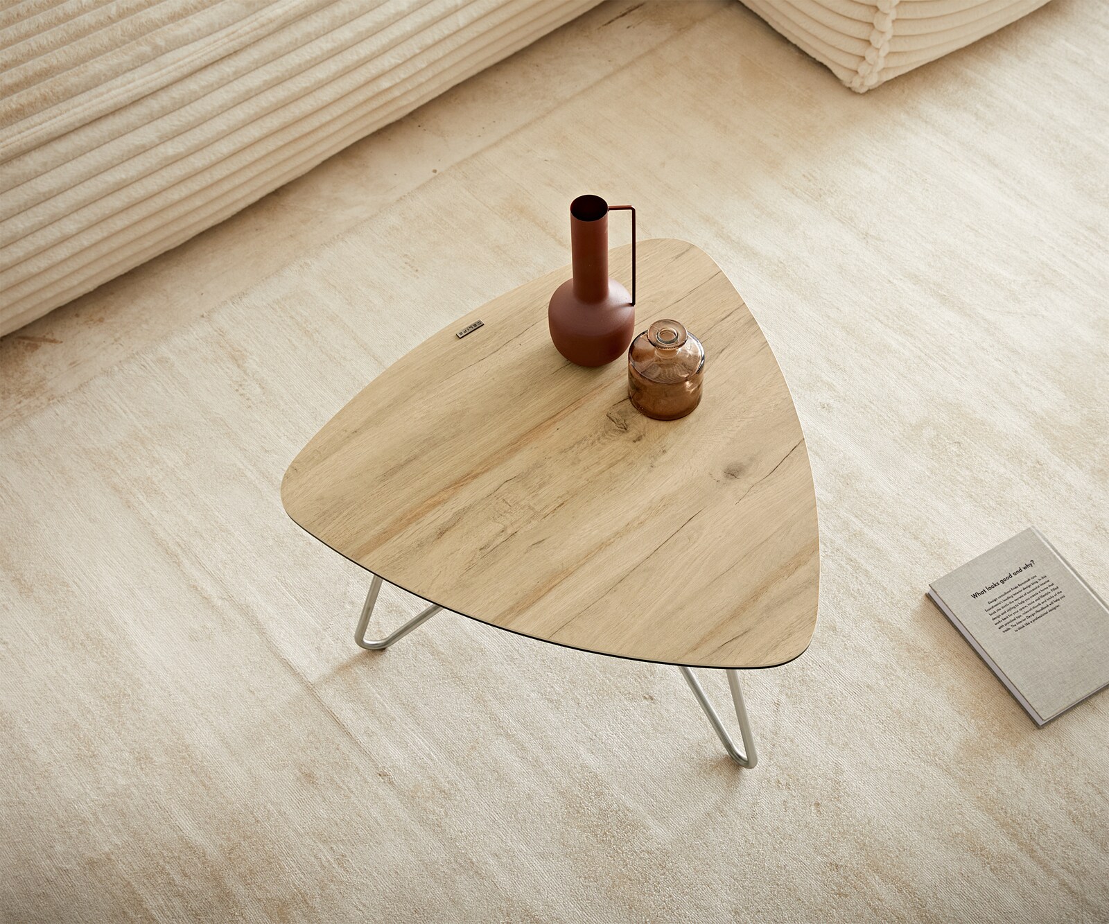 Couchtisch Ekrem 65x65 cm Keramik Laminam® Sabbia Eichefarbig Hairpin rund Edelstahl 4