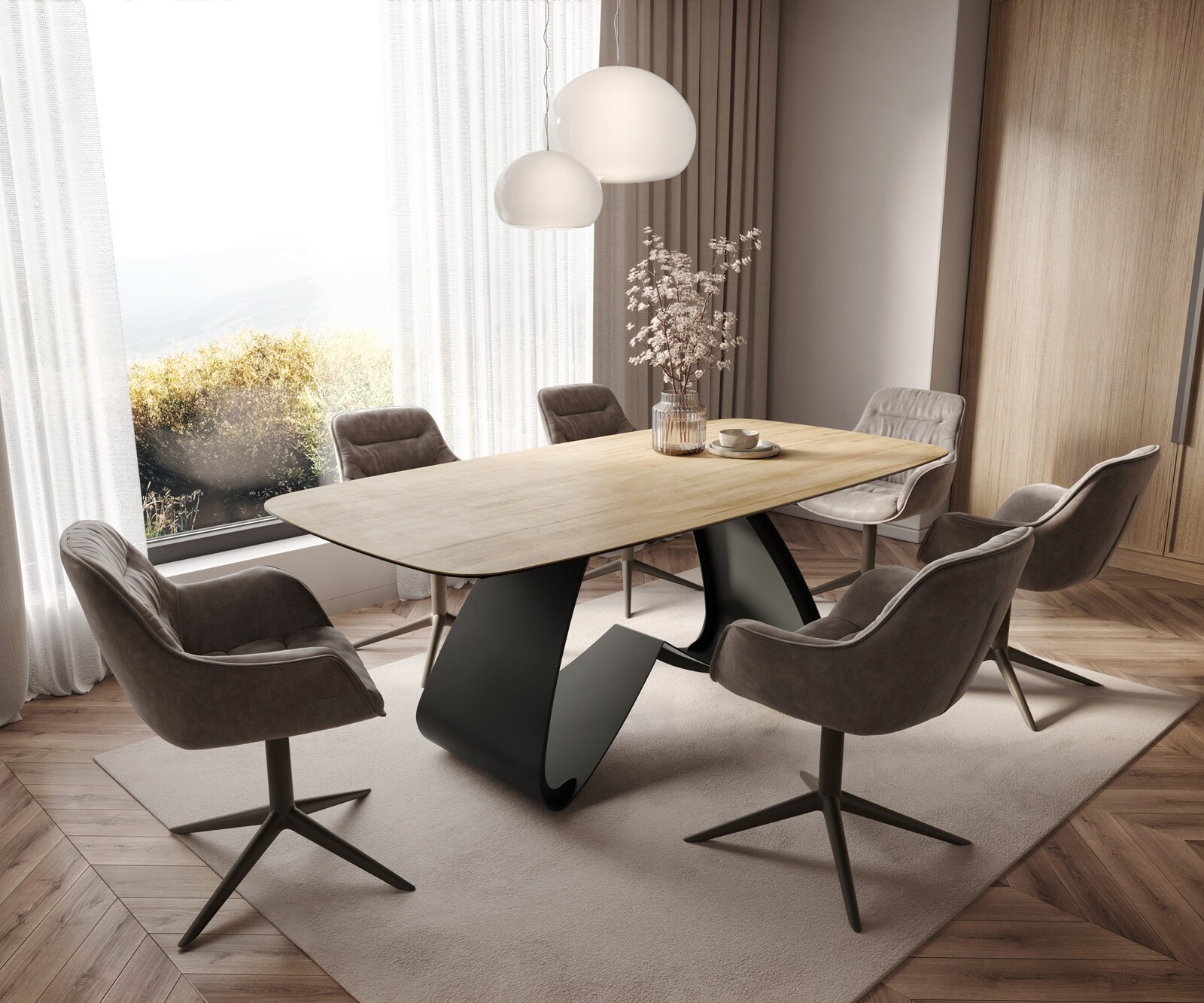 Esstisch Edge Boot 200x100 Keramik Laminam® Sabbia Eichefarbig W-Gestell Metall Schwarz 7