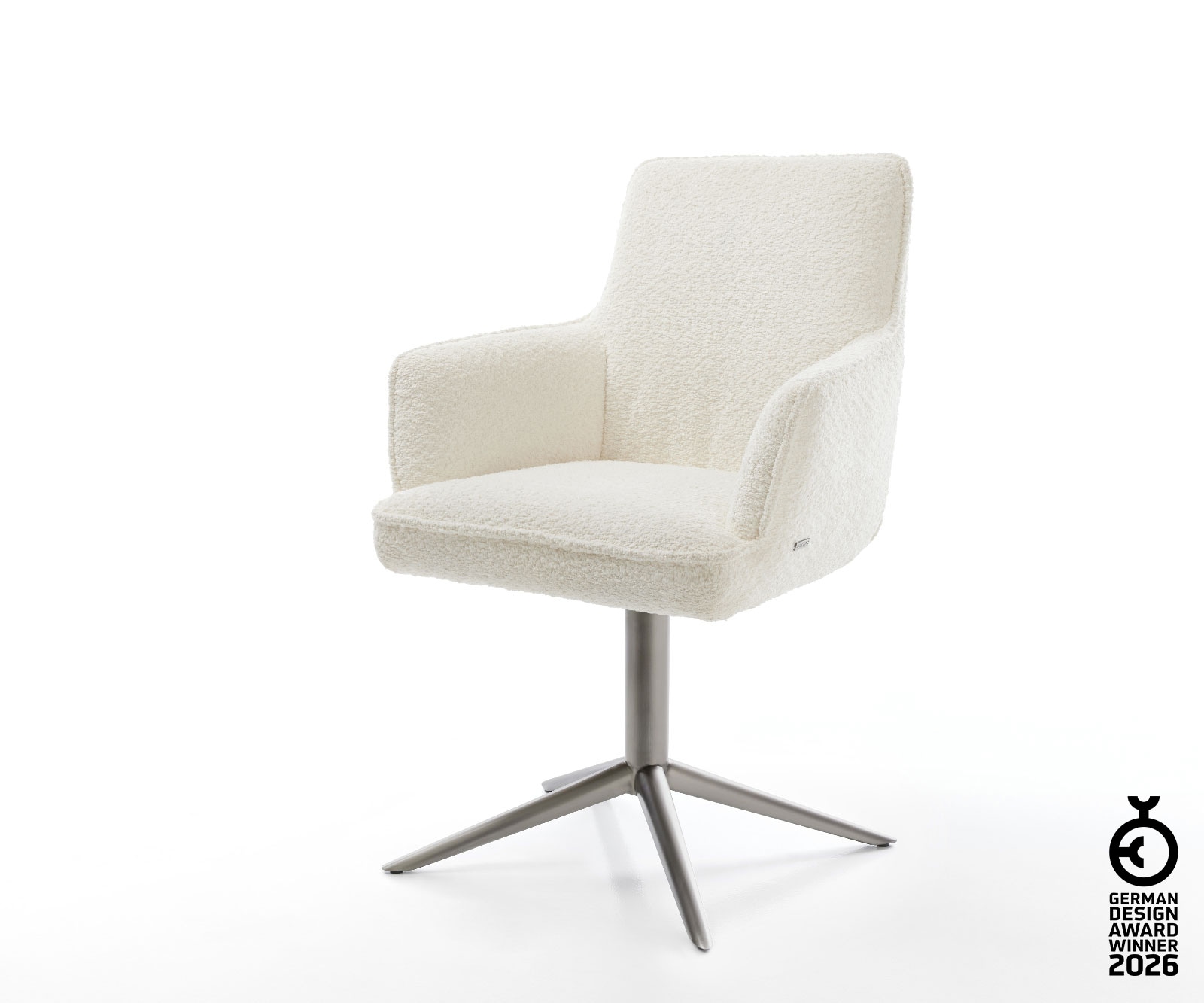 Drehstuhl Heira-Flex mit Armlehnen Bouclé Weiß Fußkreuz Graphit 360° drehbar Wippfunktion Taschenfederkern