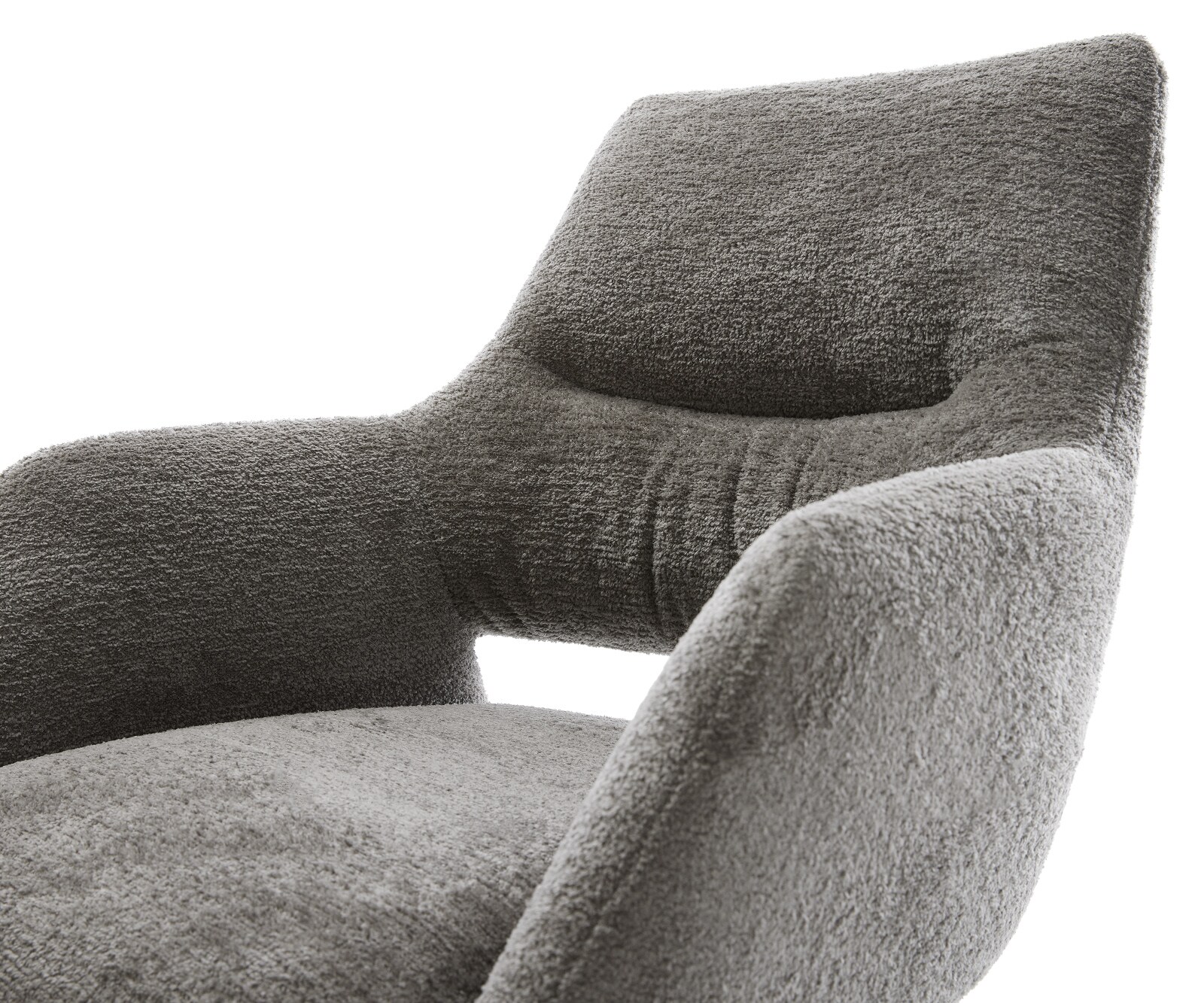 Drehstuhl Yago-Flex mit Armlehnen Bouclé Soft Schlamm Holzgestell kantig Natur 180° drehbar Taschenfederkern 3