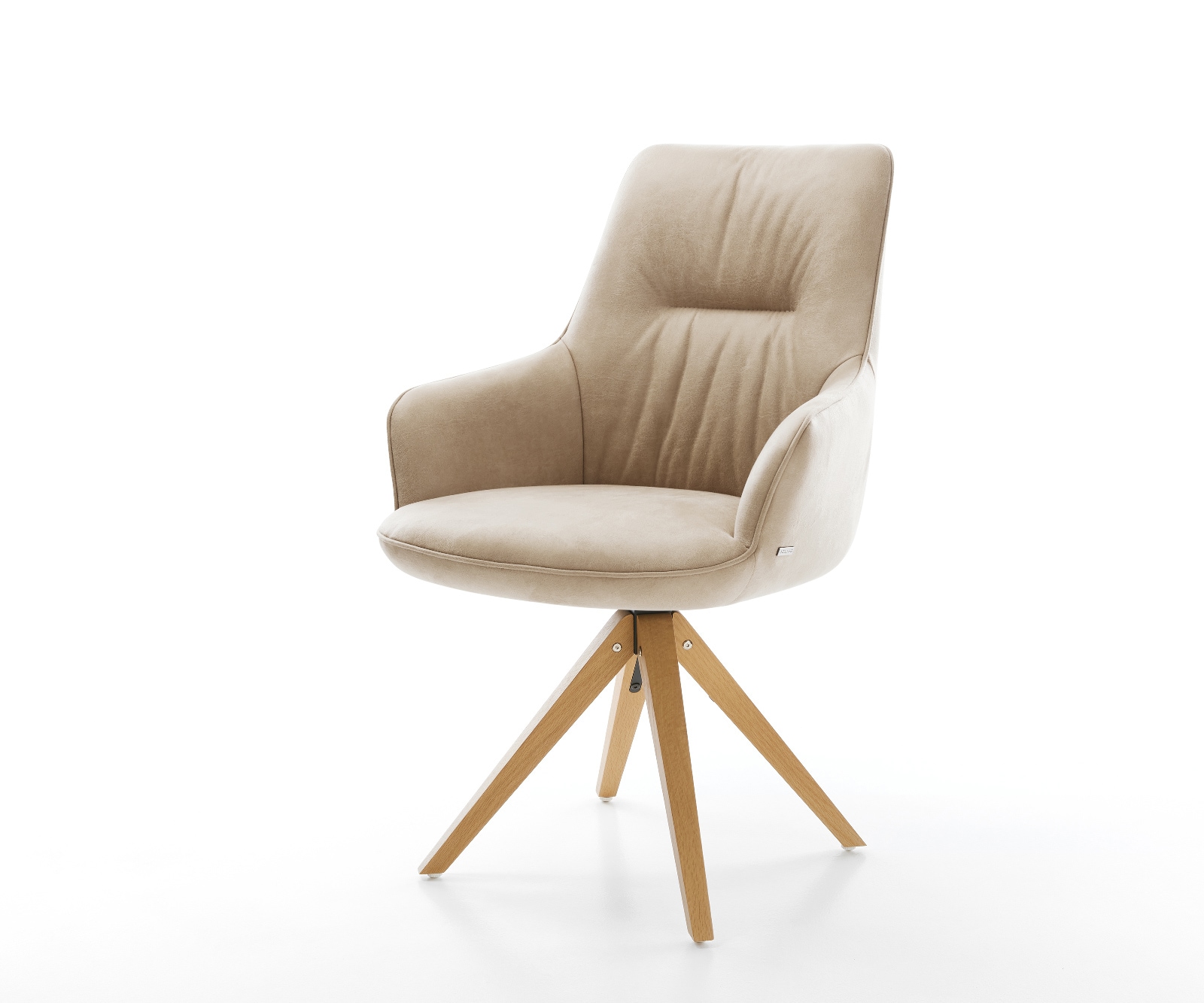 Drehstuhl Zelia-Flex mit Armlehnen Mikrofaser Beige Vintage Holzgestell kantig Natur 360° drehbar Taschenfederkern