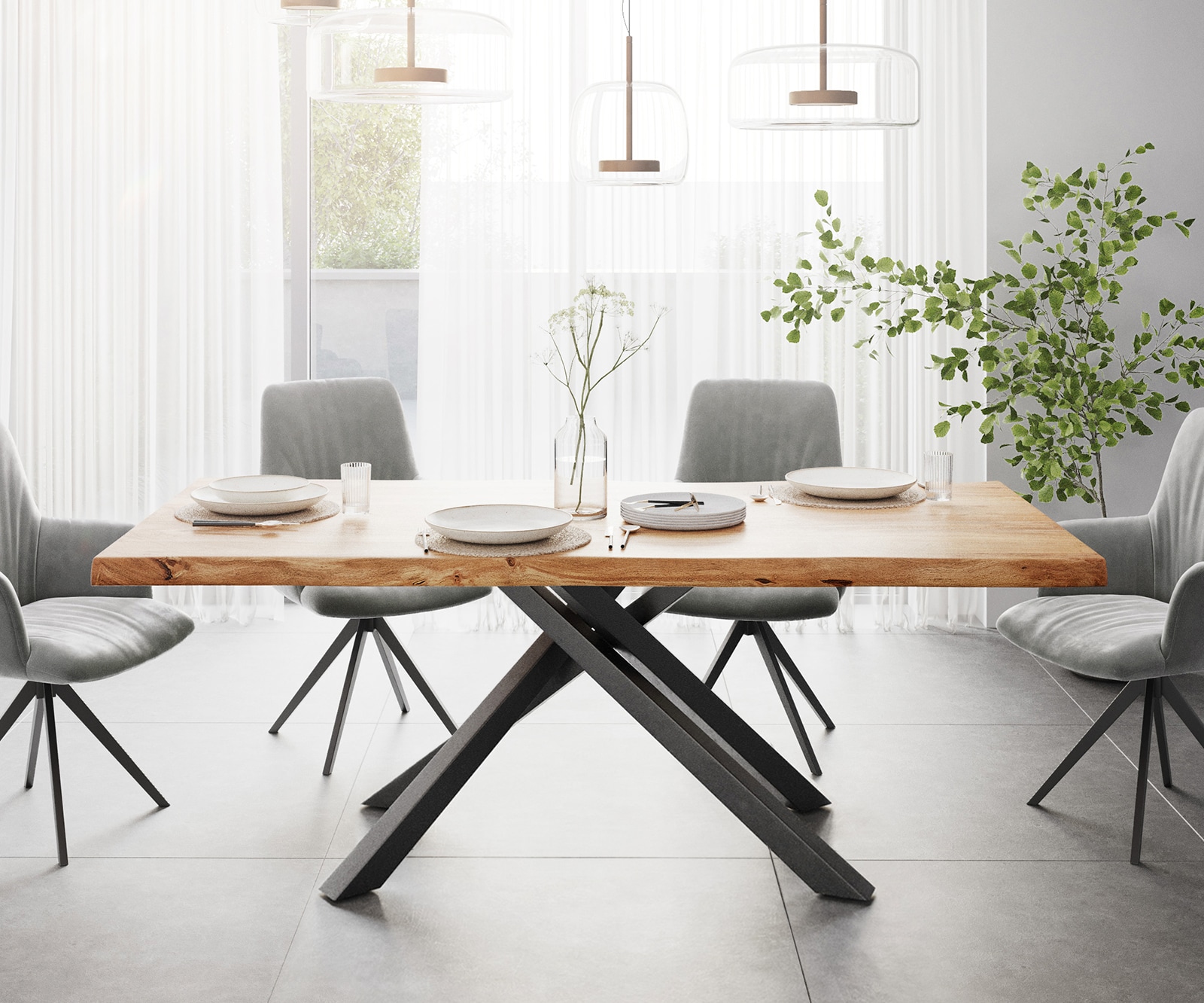 Esstisch Edge 200x100 XL Akazie Natur Kreuzgestell Rechteck Schwarz Live-Edge 3 Esstisch Edge 200x100 XL Akazie Natur Kreuzgestell Rechteck Schwarz Live-Edge 3