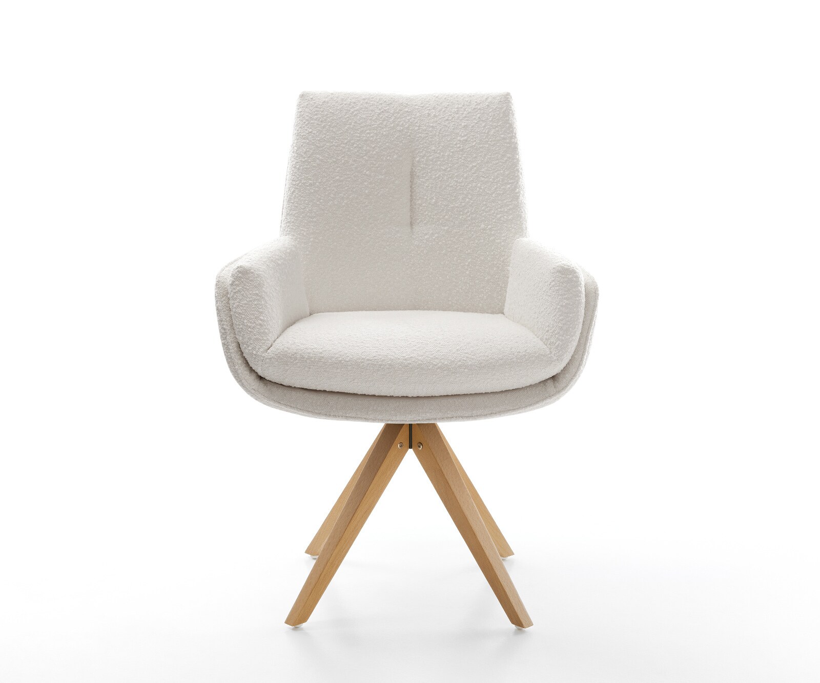 Drehstuhl Clea-Flex Bouclé Creme-Weiß Holzgestell kantig Natur 180° drehbar 2