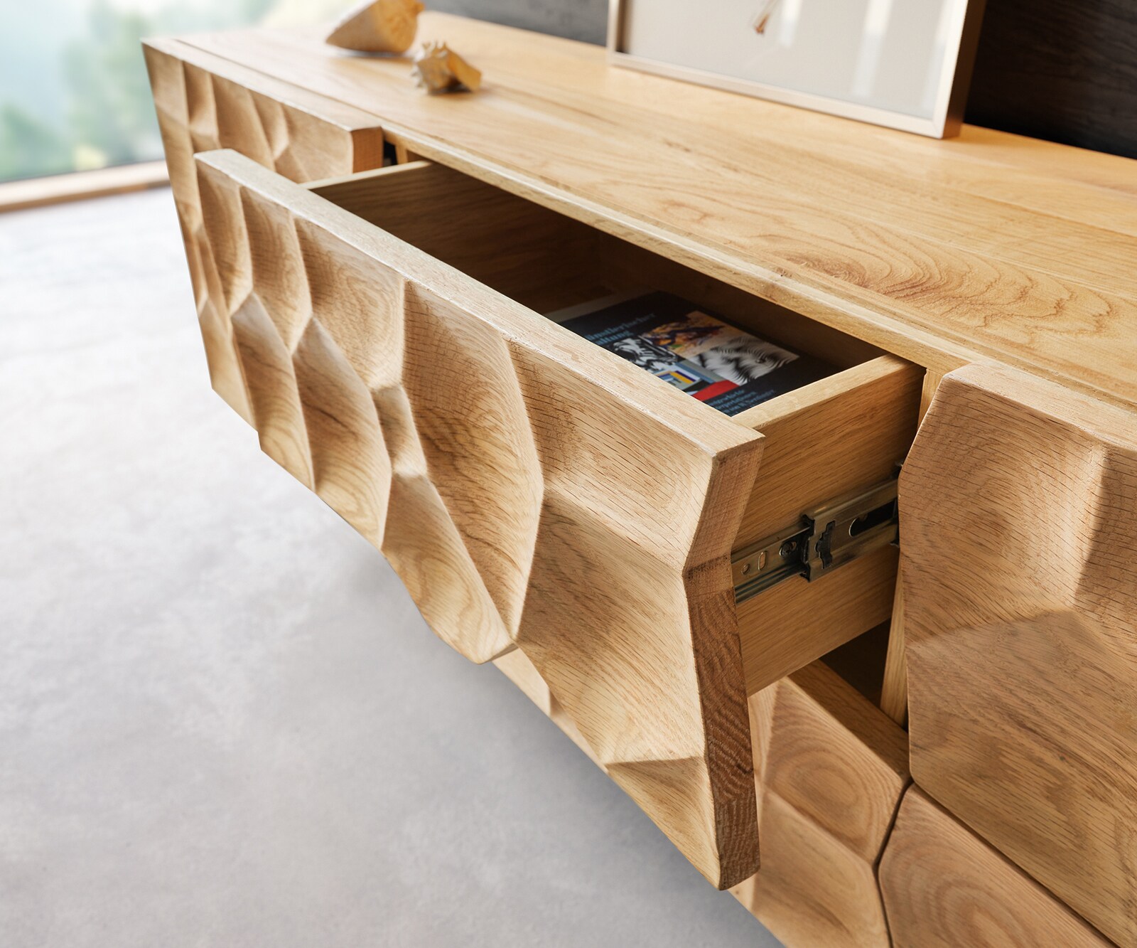 Lowboard Solu 220 cm Eiche Natur 2 Türen 4 Schübe schwebend 3D-Front 4