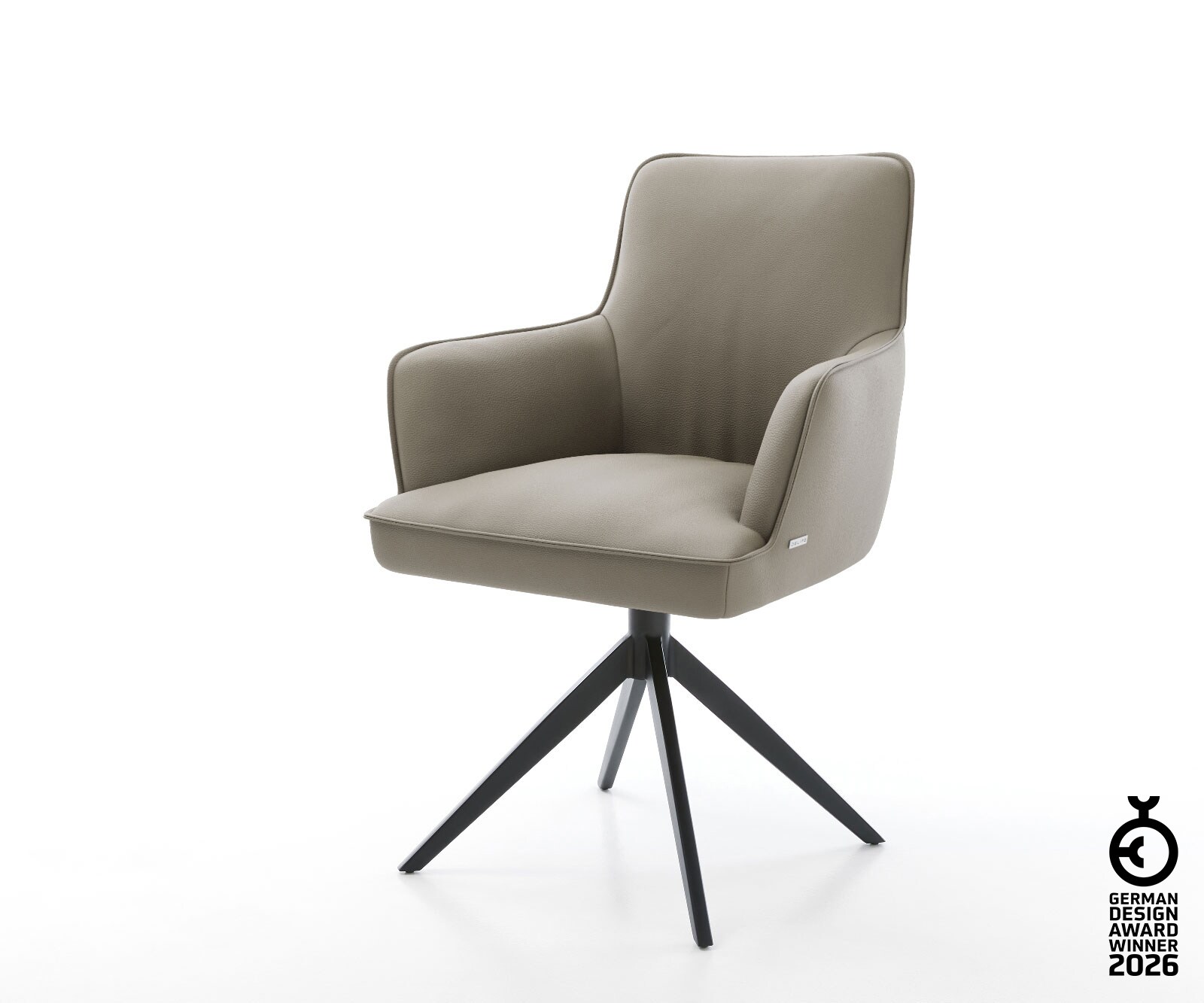 Drehstuhl Heira-Flex mit Armlehnen Echt-Leder Schlamm Kreuzgestell breit Schwarz 360° drehbar Wippfunktion Taschenfederkern