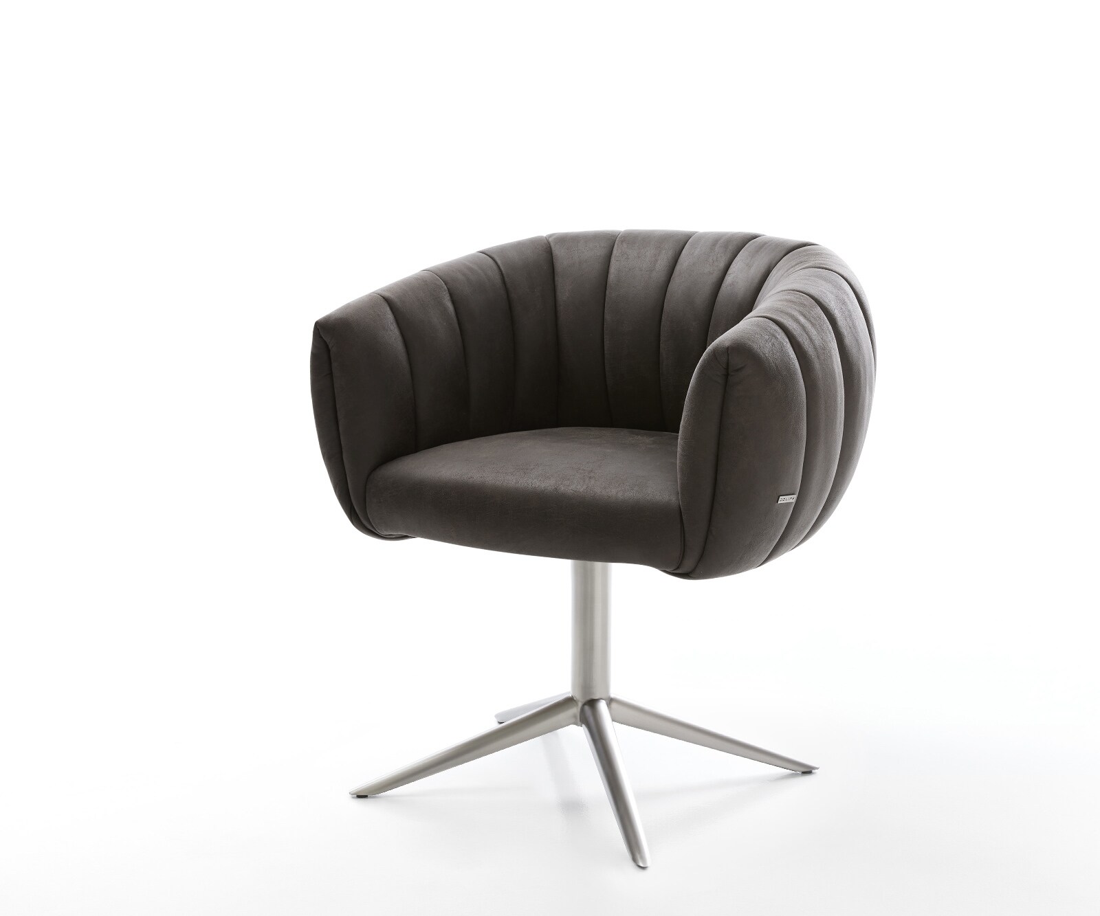 Drehstuhl Jada-Flex Mikrofaser Anthrazit Vintage Fußkreuz Edelstahl 360° drehbar Wippfunktion Taschenfederkern