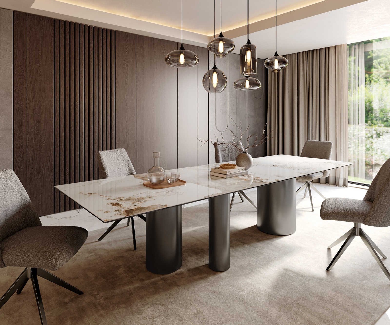 Esstisch Edge 300x100 Keramik Minas Melange Weiß-Beige Troa Edelstahl Graphit Esstisch Edge 300x100 Keramik Minas Melange Weiß-Beige Troa Edelstahl Graphit