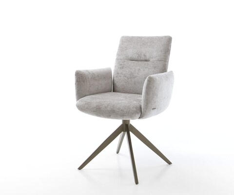 Drehstuhl Jova-Flex mit Armlehnen Chenille Silbergrau Kreuzgestell breit Effektfinish Titan 360° drehbar Taschenfederkern