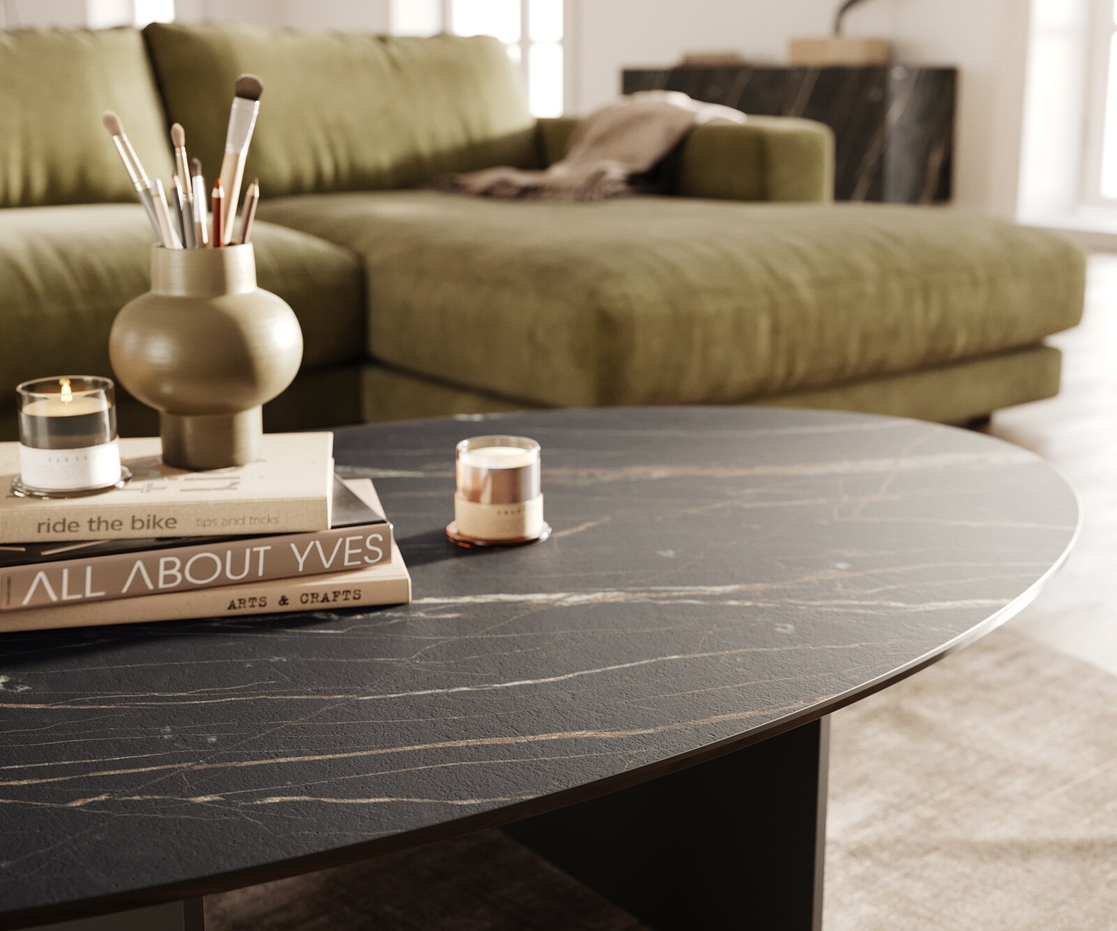 Couchtisch Edge Oval 140x80 cm Keramik Laminam® Noir Desir Braun Salto Metall Schwarz 6