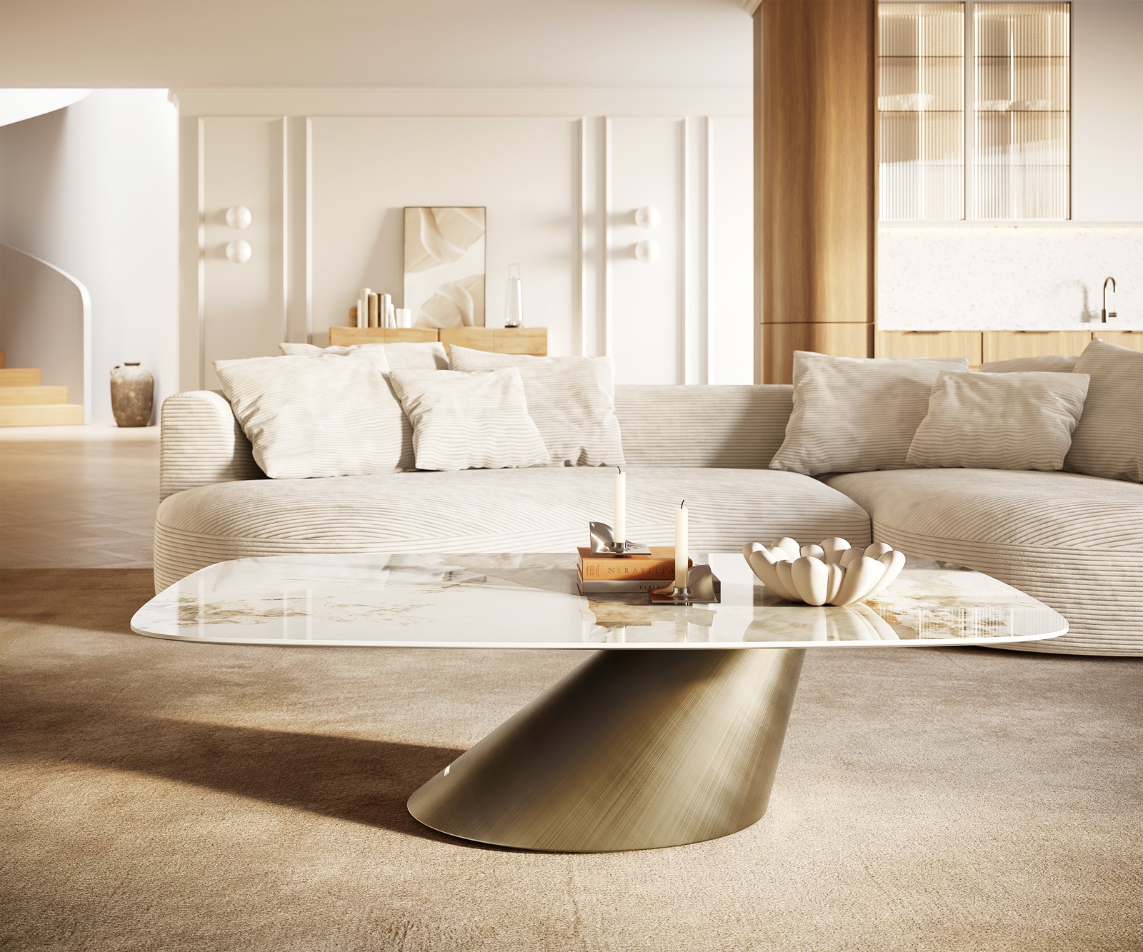 Couchtisch Edge Boot 140x80 cm Keramik Minas Melange Conis Metallic Gold 2