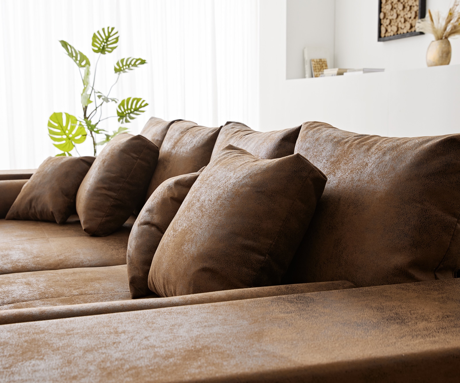 Big-Sofa Marbeya 285x115 cm Braun Antik Optik mit 10 Kissen 5 Big-Sofa Marbeya 285x115 cm Braun Antik Optik mit 10 Kissen 5