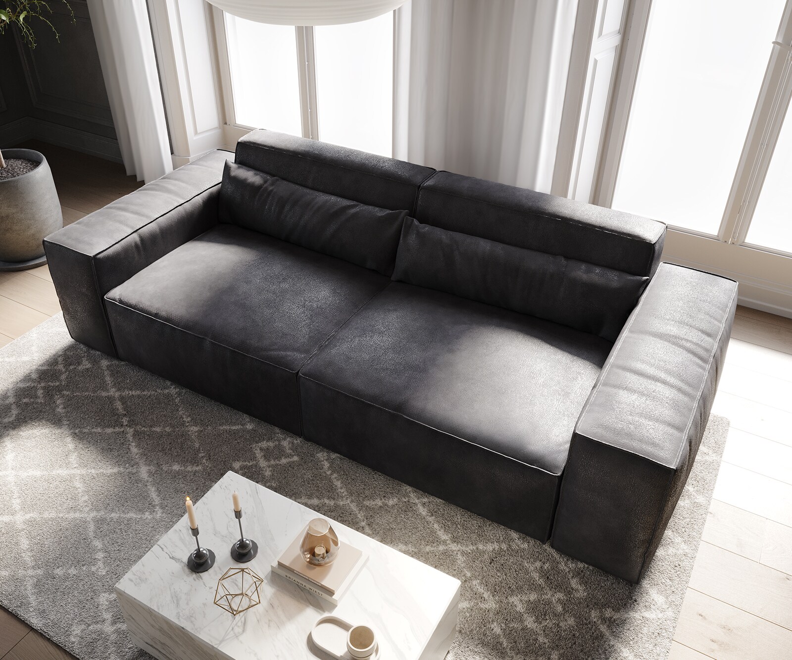 Big-Sofa Sirpio 230x95 cm Lederimitat Vintage Anthrazit 3