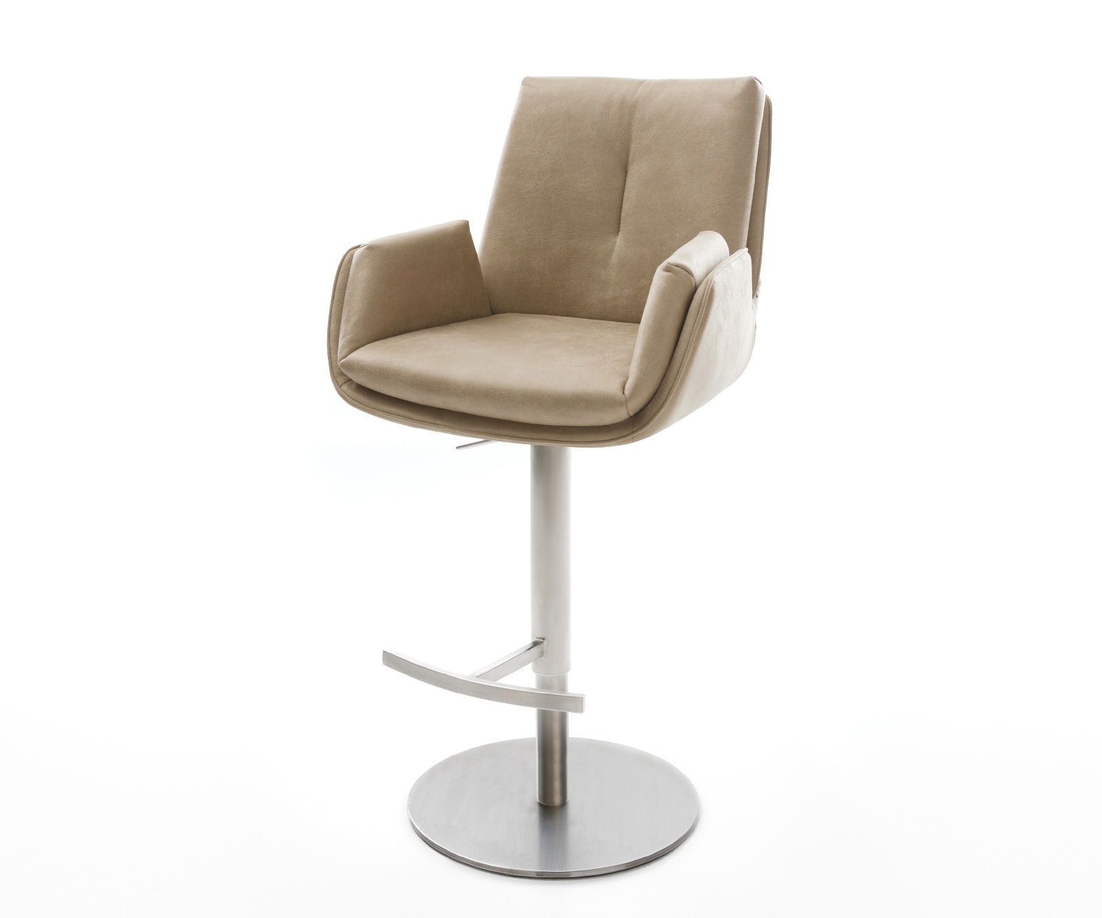 Barstuhl Clea-Flex Mikrofaser Beige Vintage Drehfuß höhenverstellbar Edelstahl Silberfarben