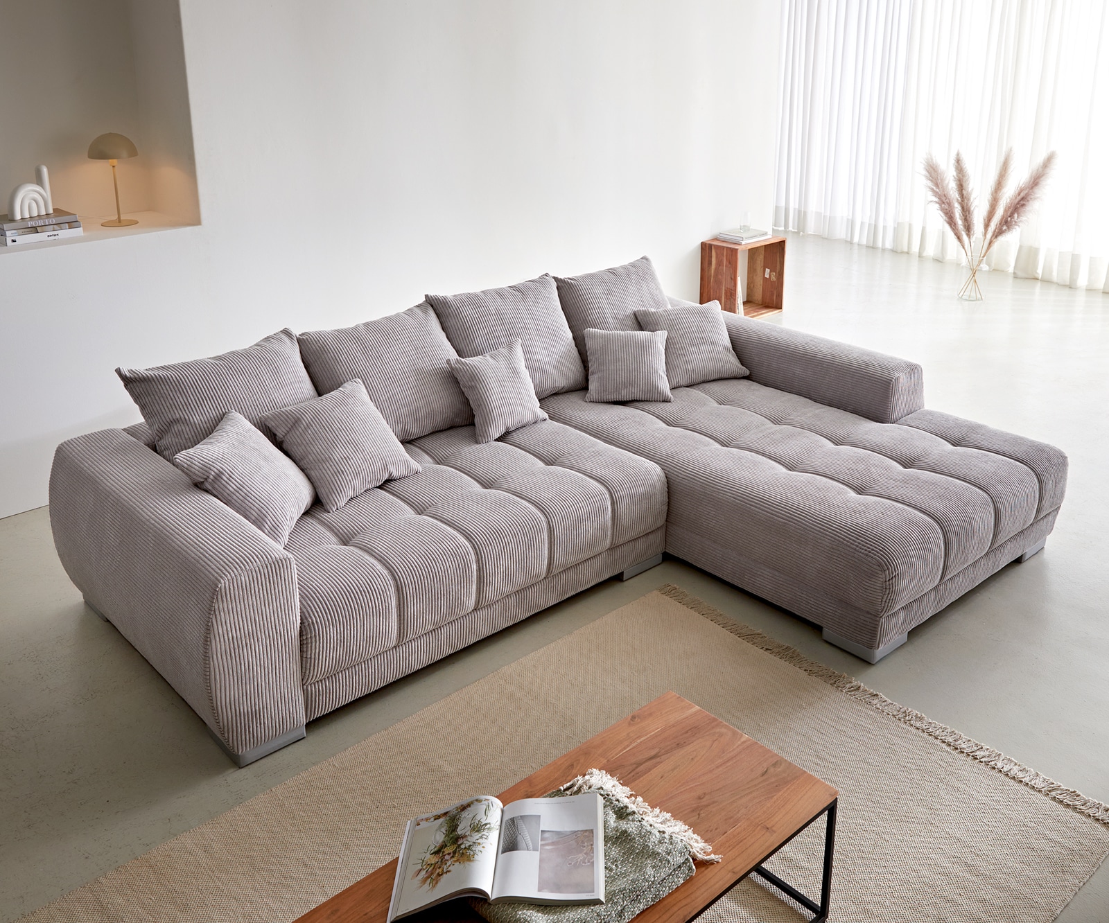 Ecksofa Josea 300x220 cm Cord Silbergrau Ottomane rechts 3 Ecksofa Josea 300x220 cm Cord Silbergrau Ottomane rechts 3