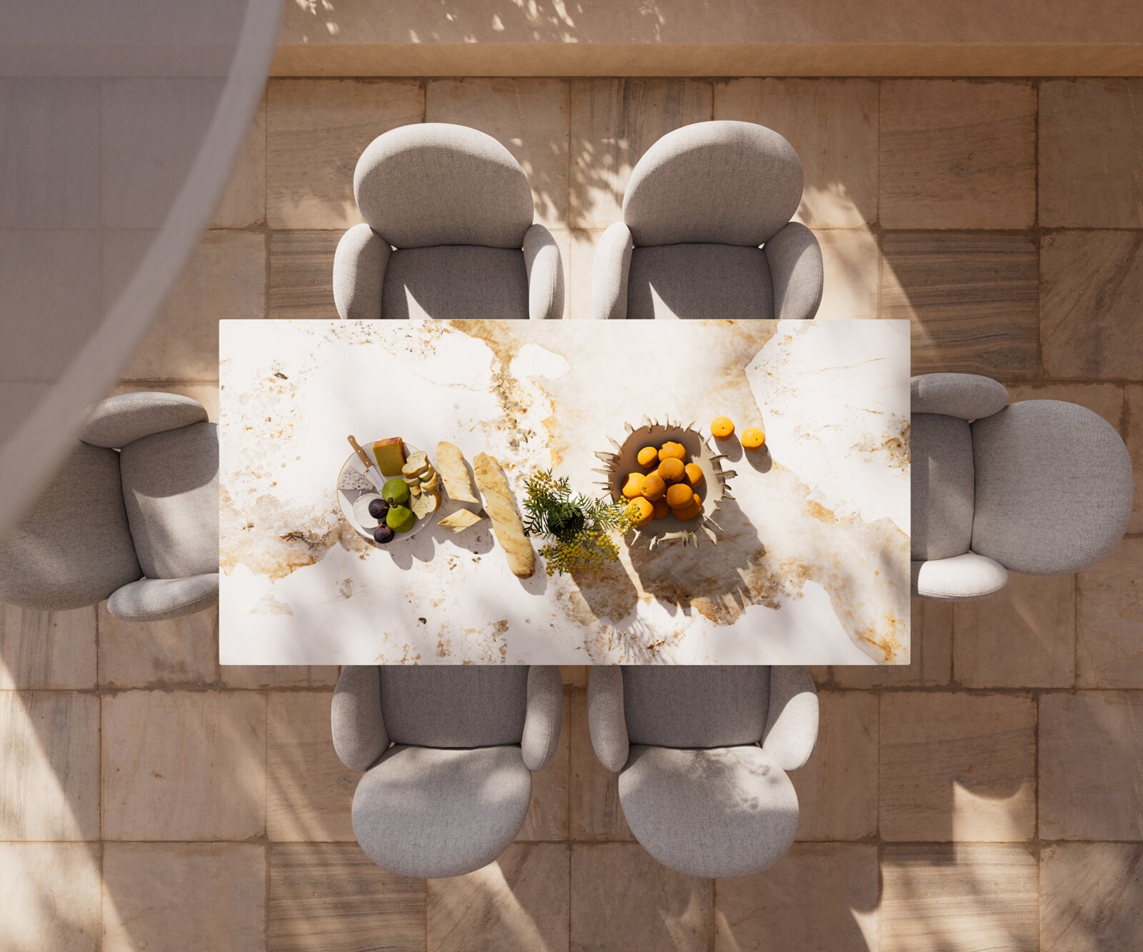 Outdoortisch Edge 200x100 cm Keramik Minas Melange Weiß-Beige Kreuzgestell Rechteck Edelstahl 5