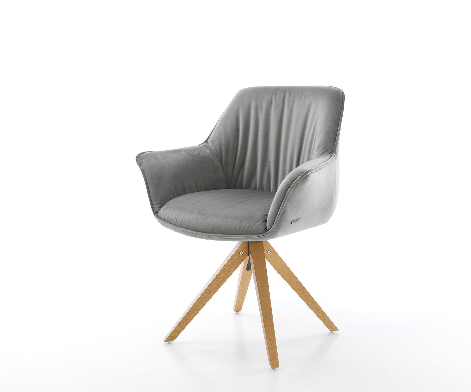 Esszimmerstuhl Keila-Flex mit Armlehnen Samt Grau Holzgestell kantig Natur Esszimmerstuhl Keila-Flex mit Armlehnen Samt Grau Holzgestell kantig Natur