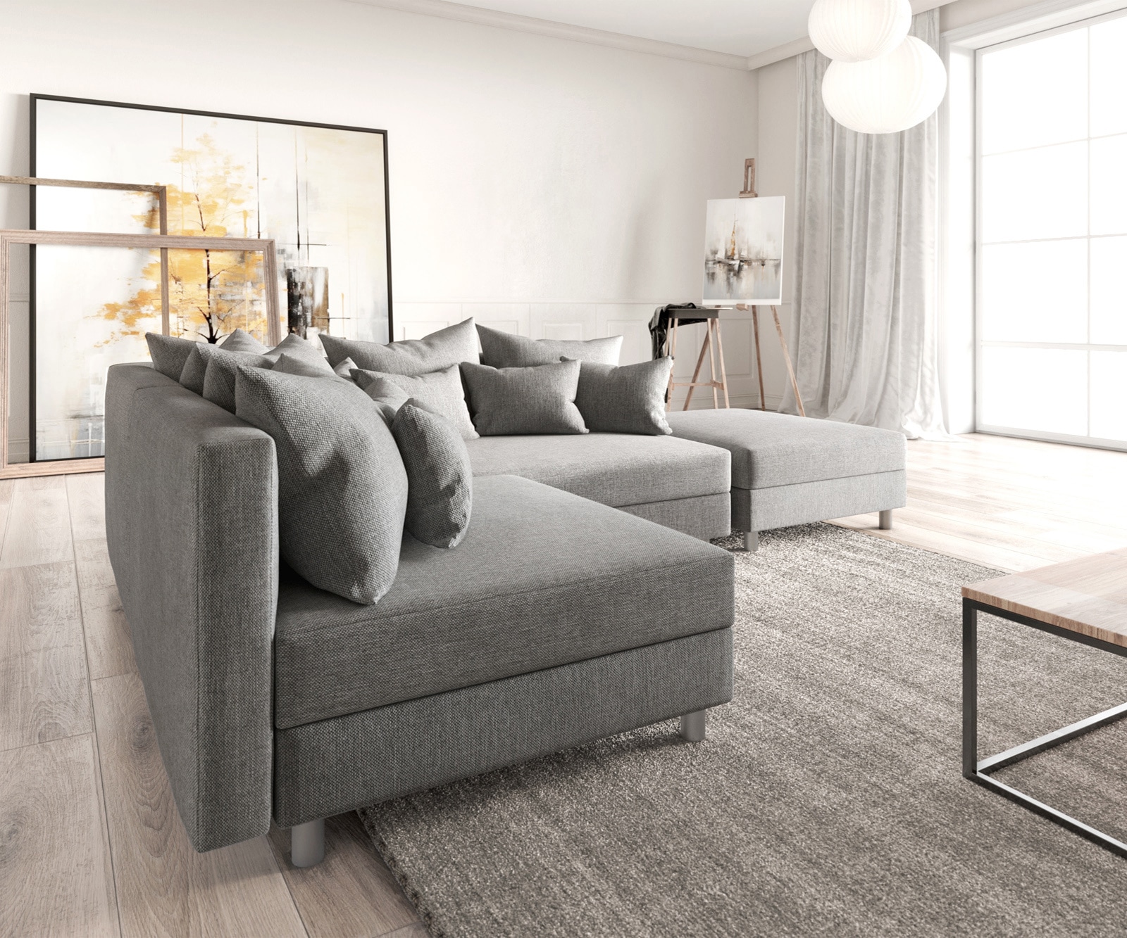 Ecksofa Clovis Grau Flachgewebe Hocker Ottomane Rechts Modulsofa 5 Ecksofa Clovis Grau Flachgewebe Hocker Ottomane Rechts Modulsofa 5