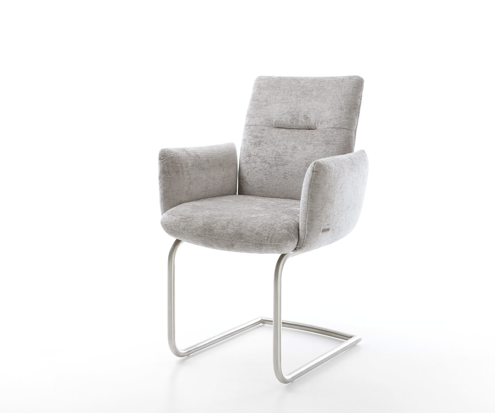 Freischwinger Jova-Flex mit Armlehnen Chenille Silbergrau Freischwinger rund Edelstahl Taschenfederkern 1