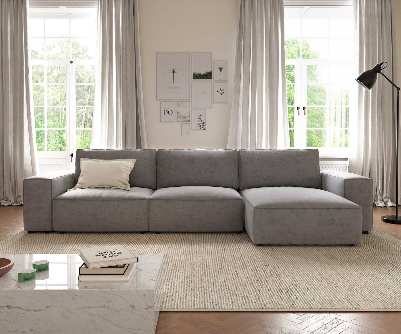 Ecksofa Lanzo L 360x160 cm Mikrofaser Grau Recamiere variabel 2